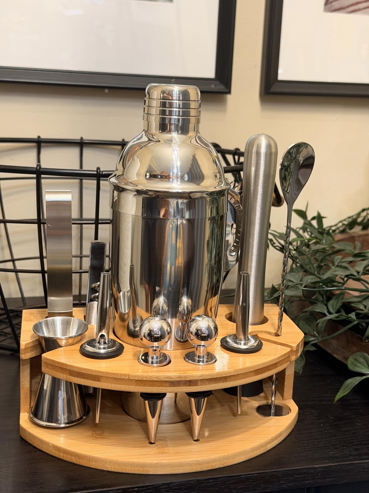 Bartender Kit with Stylish Bamboo Stand, 12 Piece 25oz Cocktail Shaker Set for Mixed Drink, Professional Stainless Steel Bar Tool Set, Gift for Man Dad- Cocktail Recipes Booklet (Grey) customer photo 2