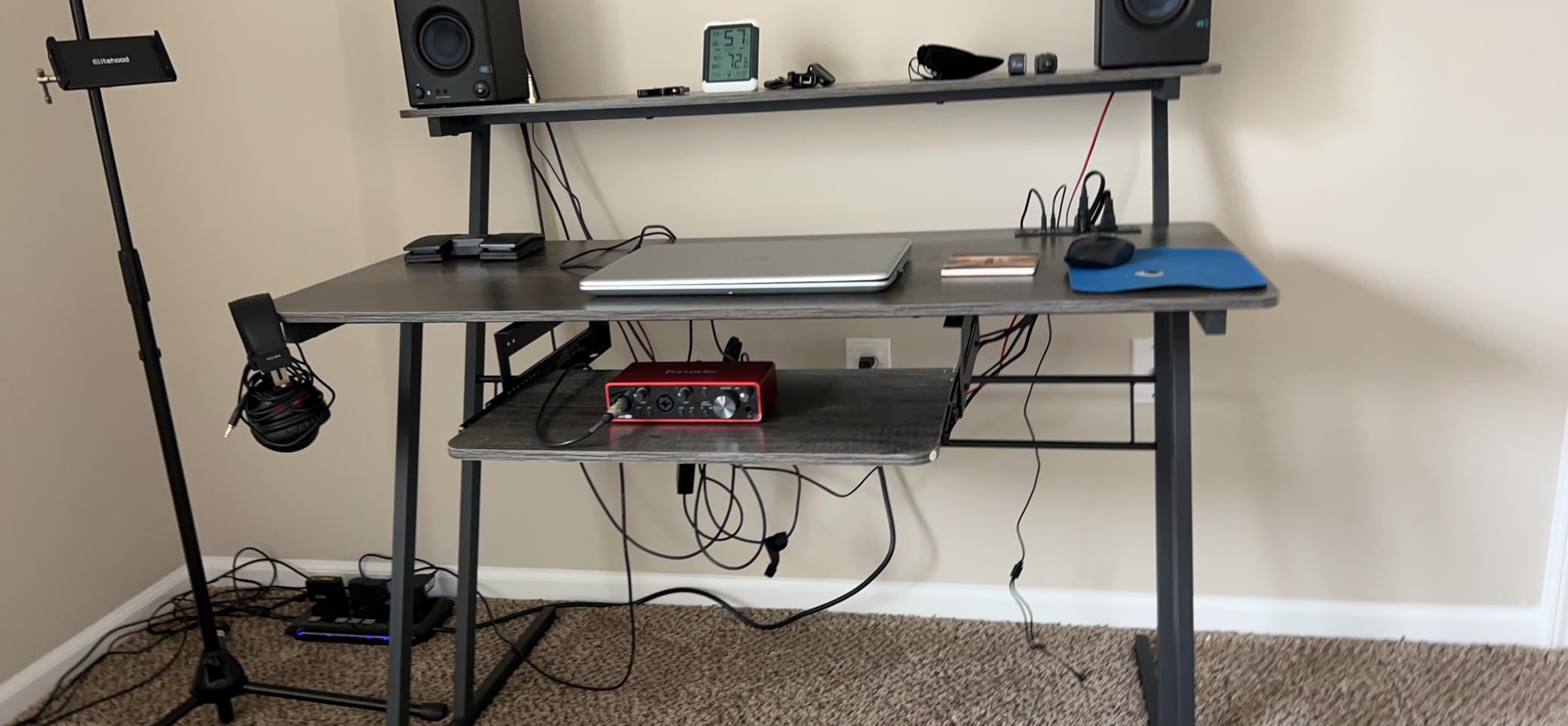 Armocity Music Studio Desk Production Workstation with Power Outlet, Studio Workstation for Music Recording, Grey Oak customer photo 2