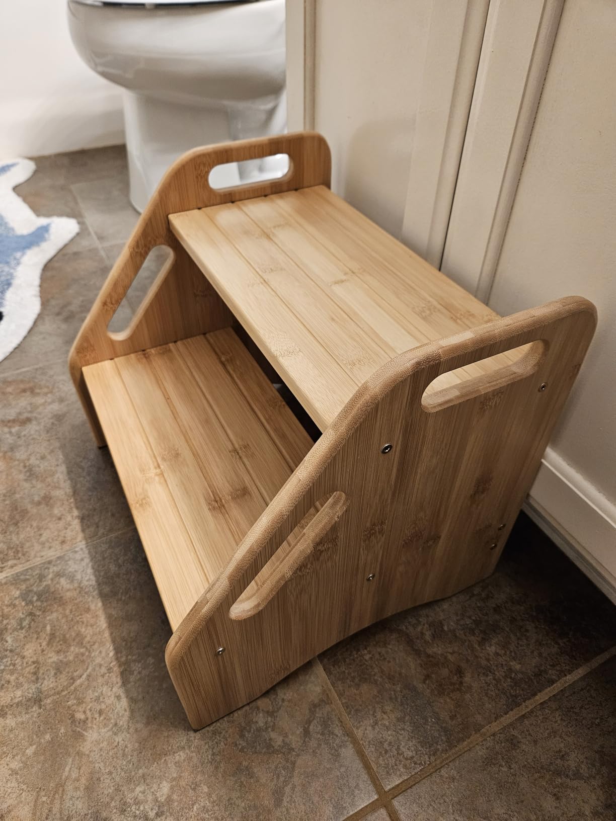 AMBIRD Wooden Step Stool, Two Step Stools Toddler 300 lbs Capacity with Safety Non-Slip Pads and Handles, Bamboo Step Stool for Bathroom, Kitchen Dual Height Step Stools for Kids (Natural) customer photo 1