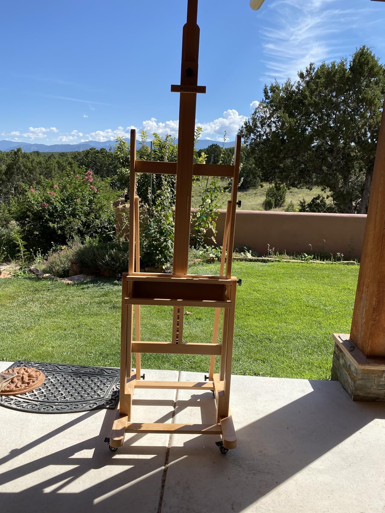 MEEDEN Extra Large H-Frame Studio Easel - Solid Beech Wooden Artist Professional Heavy-Duty Easel, Painting Art Easel Stand with 4 Premium Locking Silent Caster Wheels, Hold Max 82