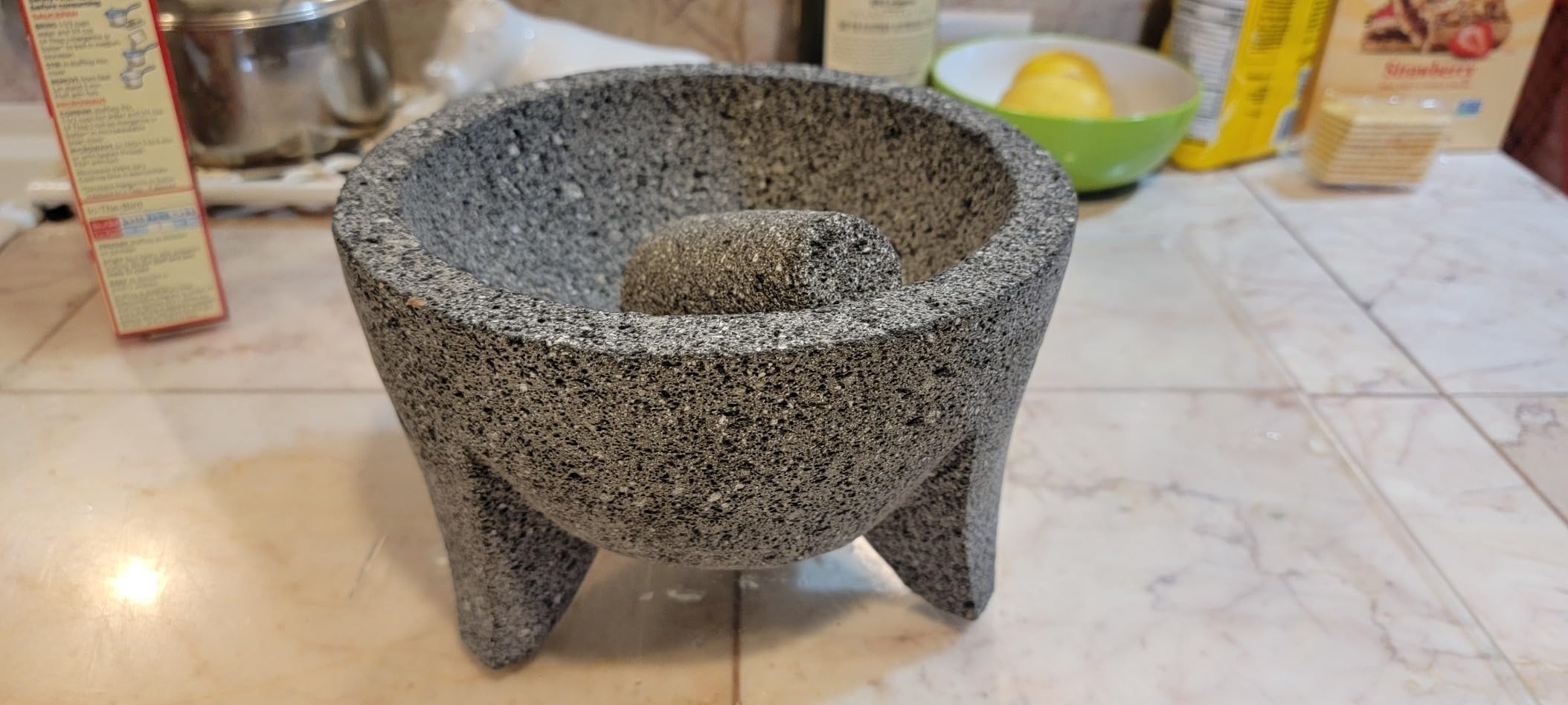 Genuine Handmade Mexican Mortar and Pestle Set 8 Inches Flat Base, Molcajete Mexicano Made from Volcanic Rock in Mexico customer photo 1
