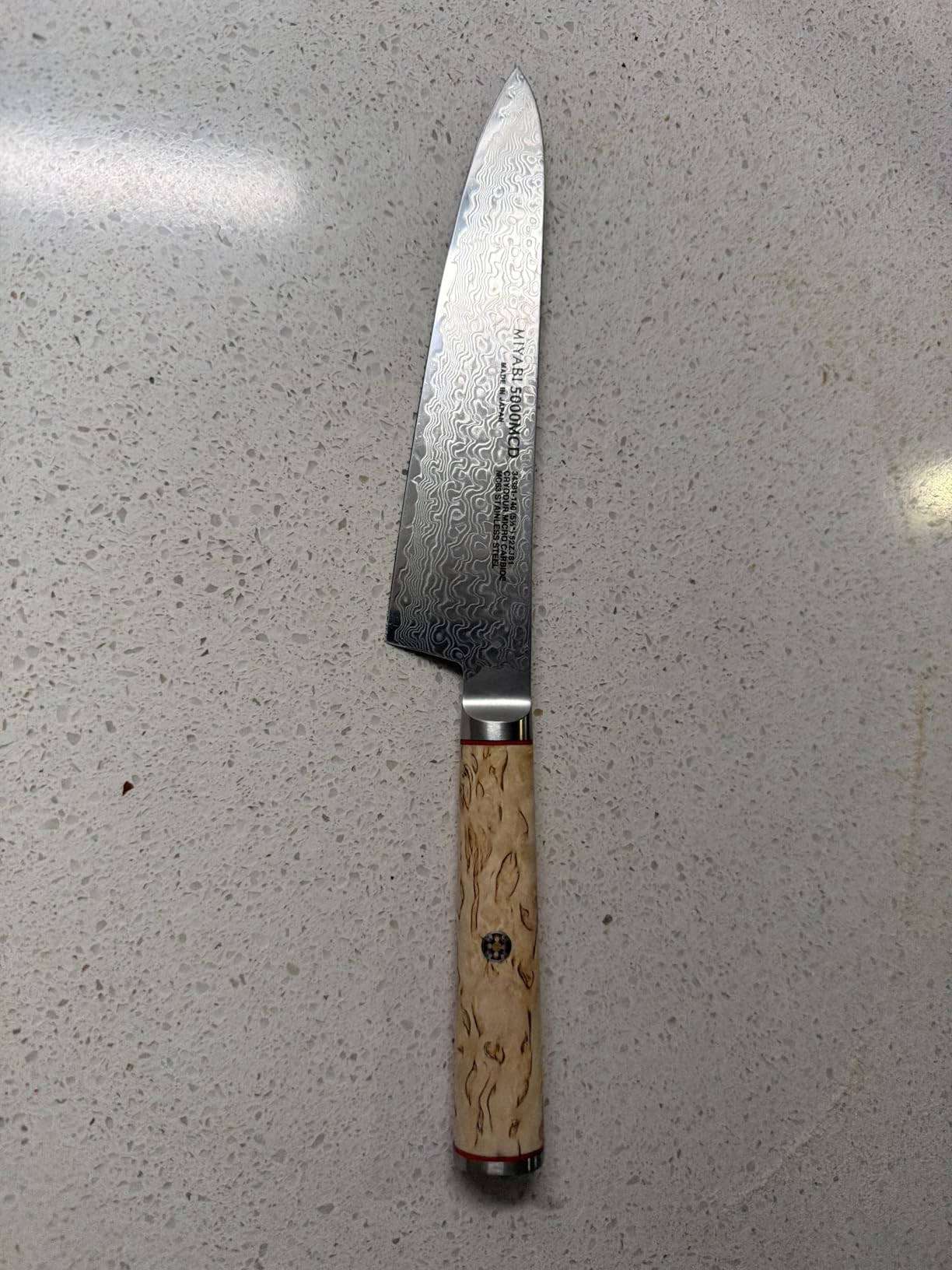 Miyabi Birchwood SG2 Japanese Kiritsuke Knife, 9.5-inch, All Purpose Kitchen Knife, Karelian Birch Handle, 100-layer flower Damascus pattern, Handcrafted in Seki, Japan customer photo 1