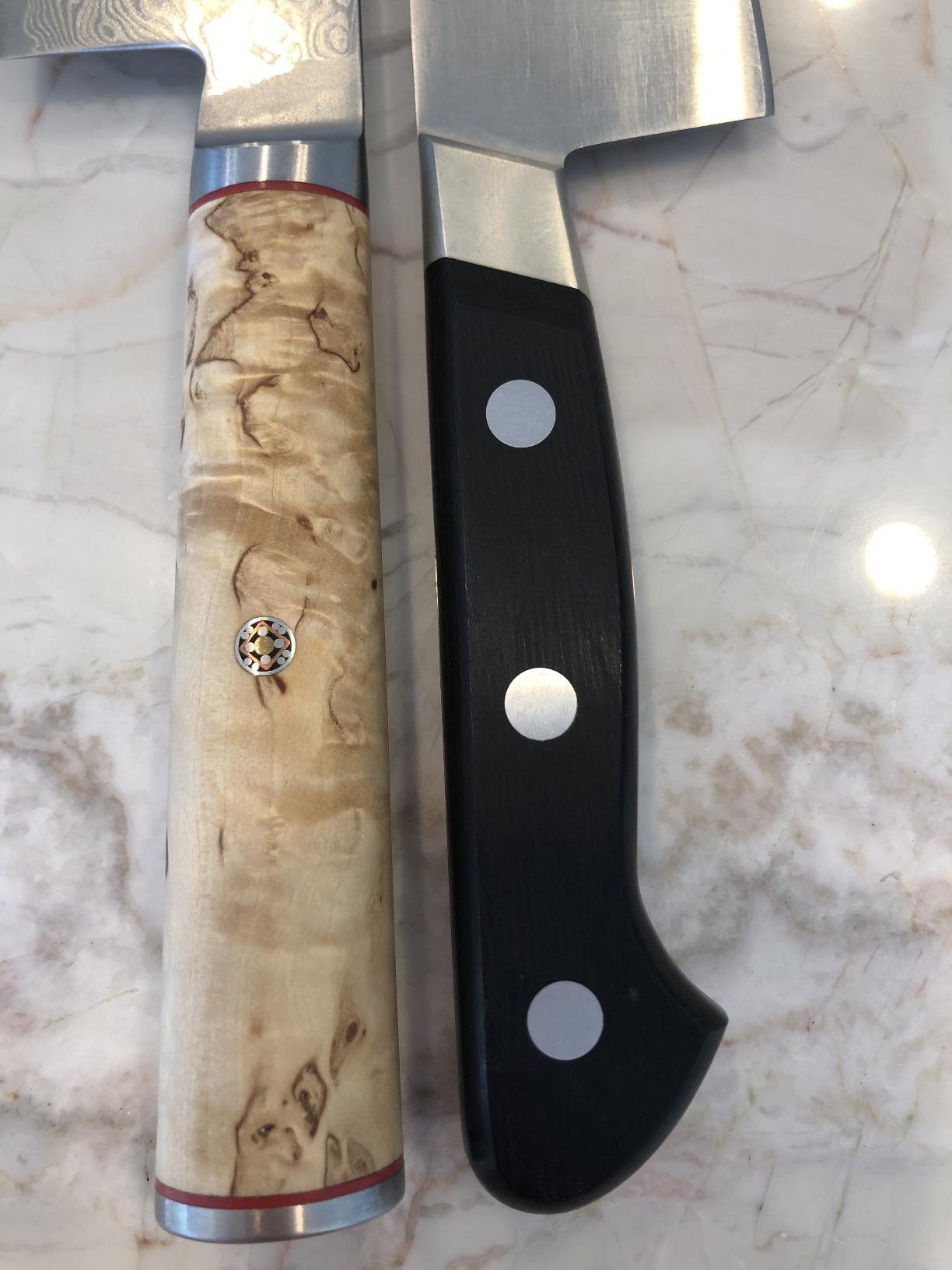 Miyabi Birchwood SG2 Japanese Kiritsuke Knife, 9.5-inch, All Purpose Kitchen Knife, Karelian Birch Handle, 100-layer flower Damascus pattern, Handcrafted in Seki, Japan customer photo 2