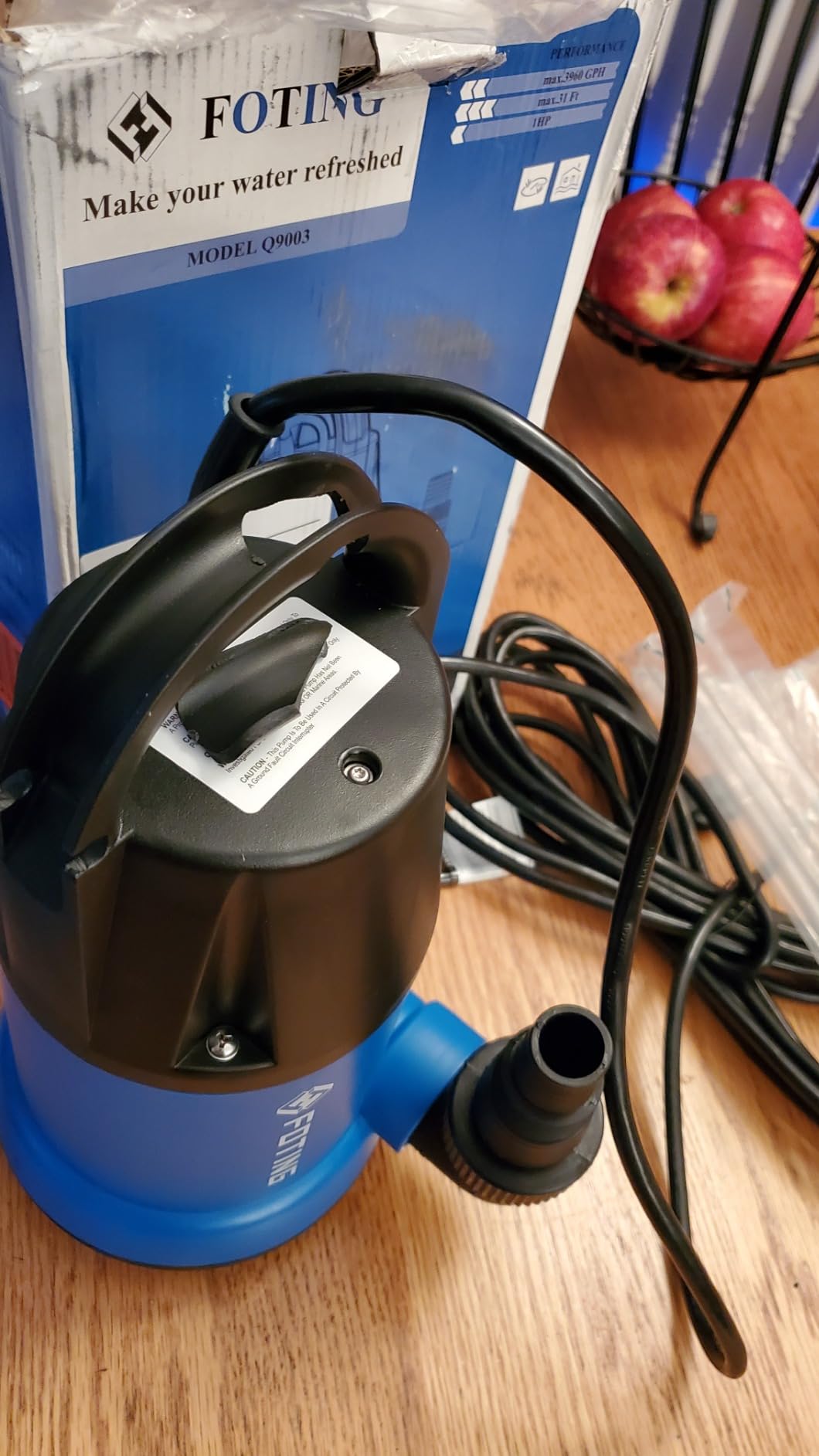 FOTING Sump Pump 1HP Clean/Dirty Submersible Water Pump, 4600GPH Utility Pump Thermoplastic Electric Portable Transfer Water Pump for Swimming Pool Pond Basement with 10ft Power Cord, Manual customer photo 2