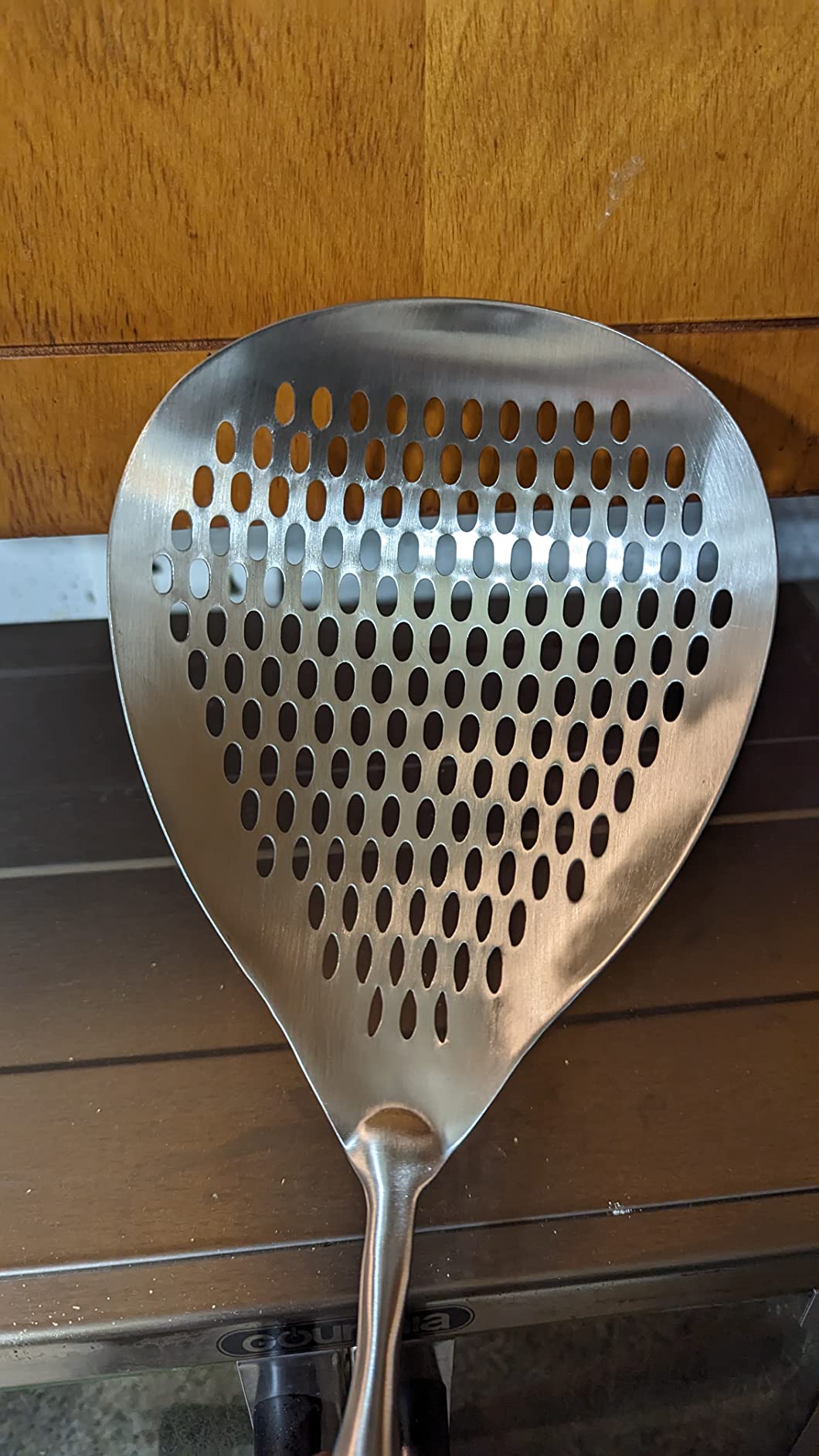 KAYCROWN Skimmer Slotted Spoon, 304 Stainless Steel Skimmer Ladle Spoon Spider Strainer for Cooking and Frying, Pasta Strainer Spoon Frying Kitchen Cooking Colander customer photo 1