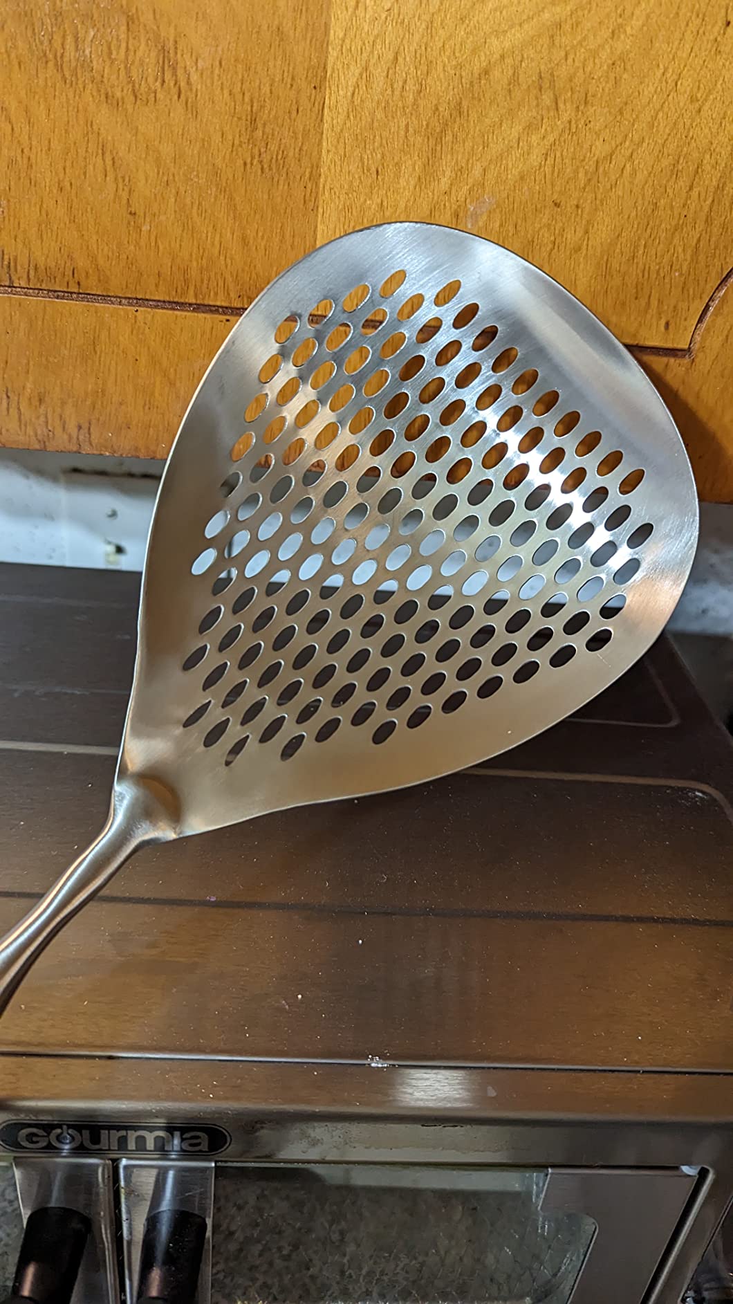 KAYCROWN Skimmer Slotted Spoon, 304 Stainless Steel Skimmer Ladle Spoon Spider Strainer for Cooking and Frying, Pasta Strainer Spoon Frying Kitchen Cooking Colander customer photo 2