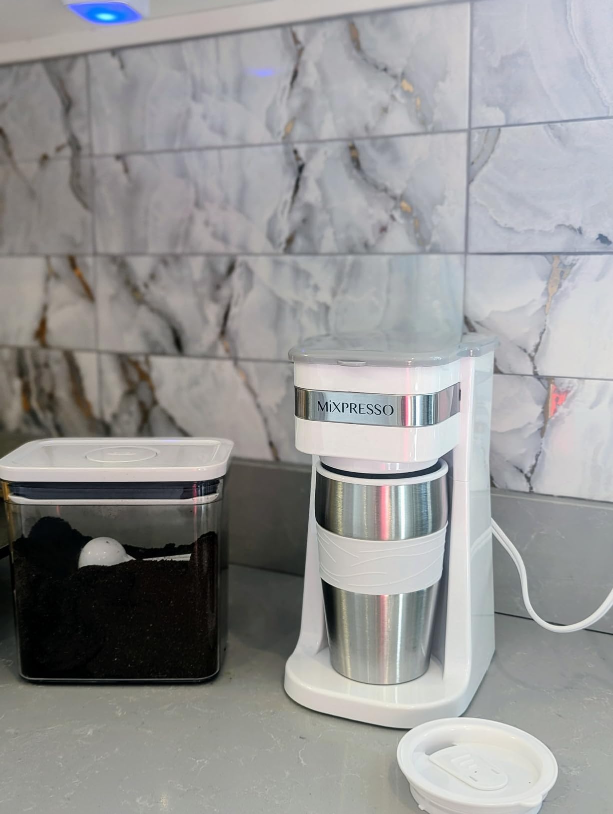 Mixpresso Green Personal Single Serve Coffee Maker with 14oz Travel Mug, Drip Small Coffee Maker with Auto Shut Off, Reusable Filter, Works with Ground Coffee Only customer photo 2