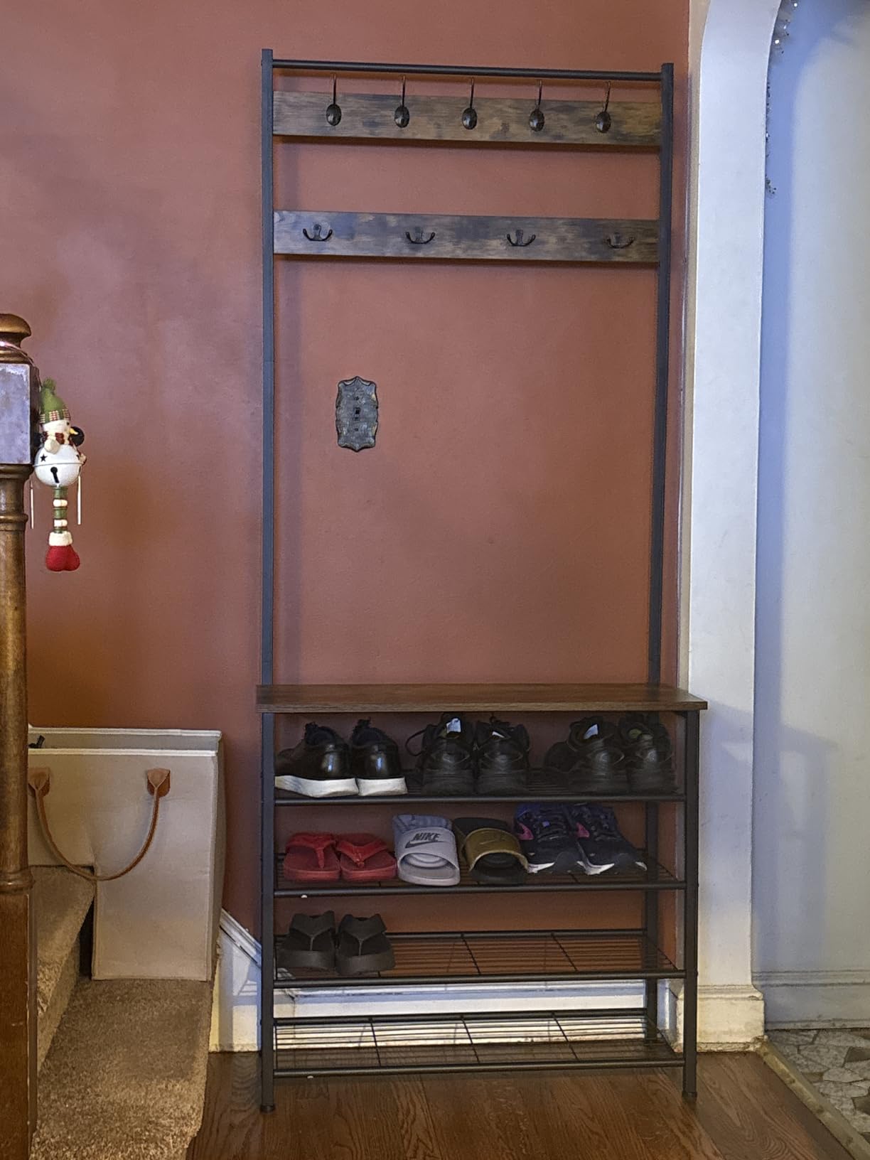 HOOBRO Hall Tree, Coat Rack with Shoe Rack, 5 Tier Shoe Storage Organizer with 9 Hooks, Industrial Rustic Brown customer photo 2