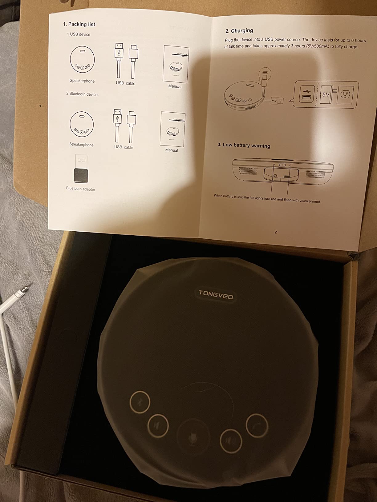TONGVEO Bluetooth Speakerphone Conference Microphones, Wireless Conference Speaker 360°Voice Pick up with 4 AI Noise Cancellation Mics USB/Dongle/Bluetooth Connection 8 Hour Call Time for 8-12 People customer photo 2