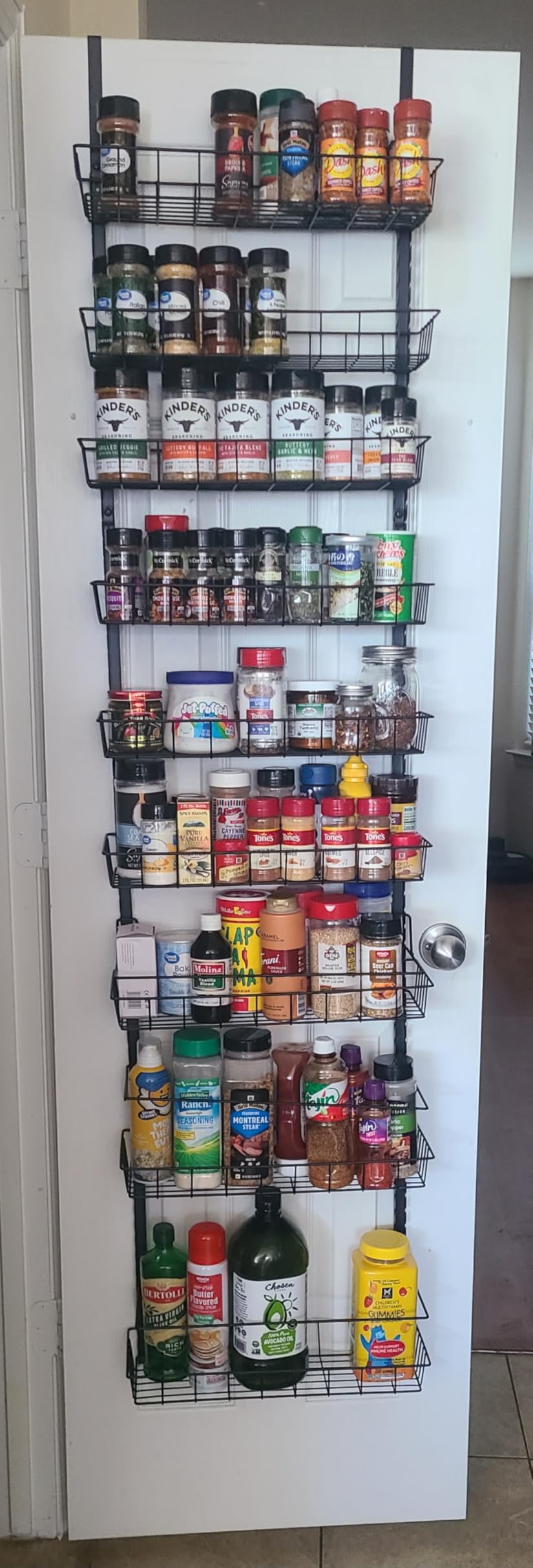 Churboro Over the Door Pantry Organizer Rack with 9 Adjustable Baskets, 9 Tiers Dual-use Hanging or Wall Mount Spice Rack Organizer, Black customer photo 2