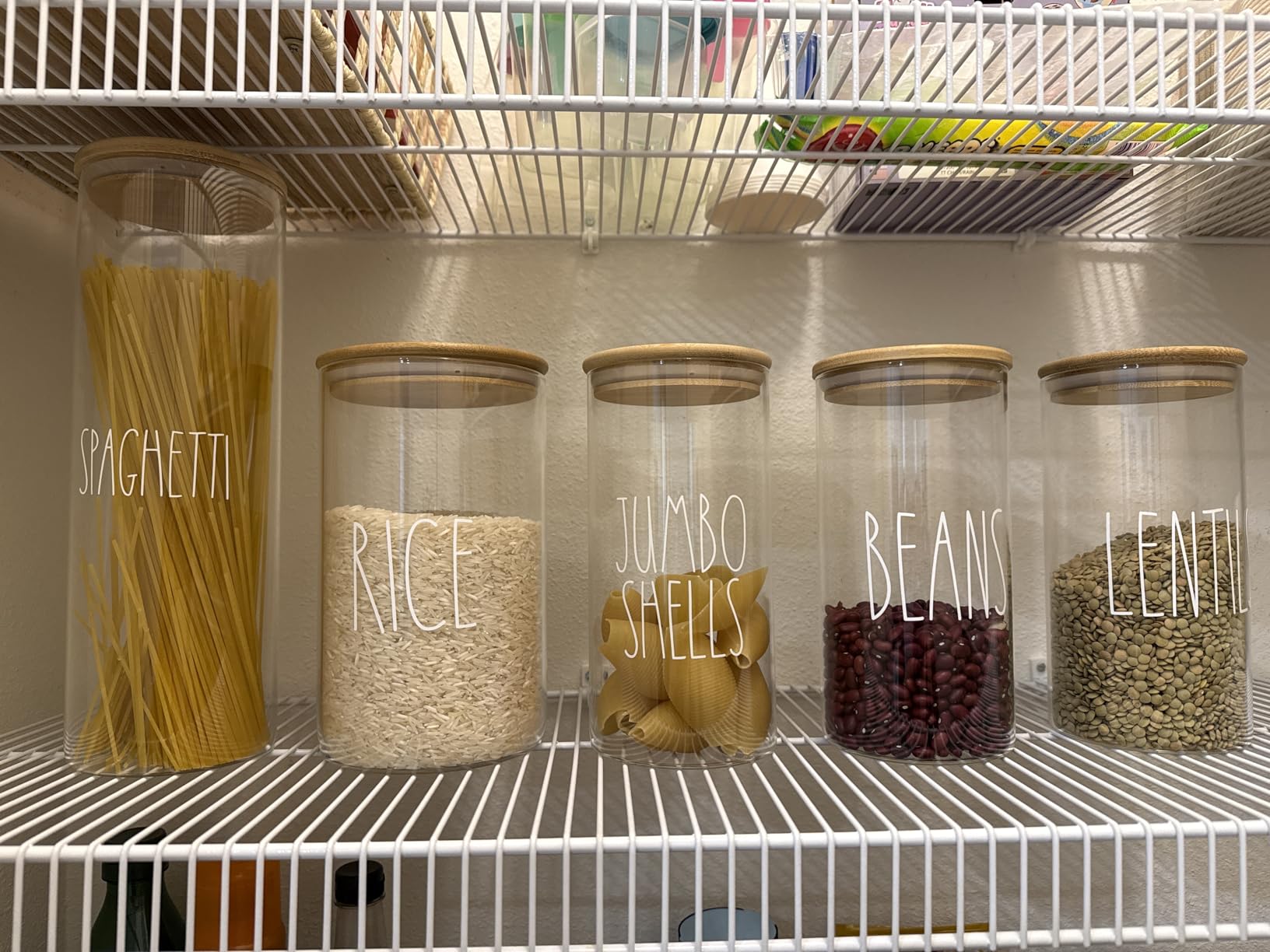 Vtopmart Glass Food Storage Jars, 7 Pack Kitchen Containers with Airtight Bamboo Wooden Lids for Pasta, Cookies, Nuts, Coffee Beans, Cereal, Canisters Set for Flour, Pantry Organization, BPA Free customer photo 1