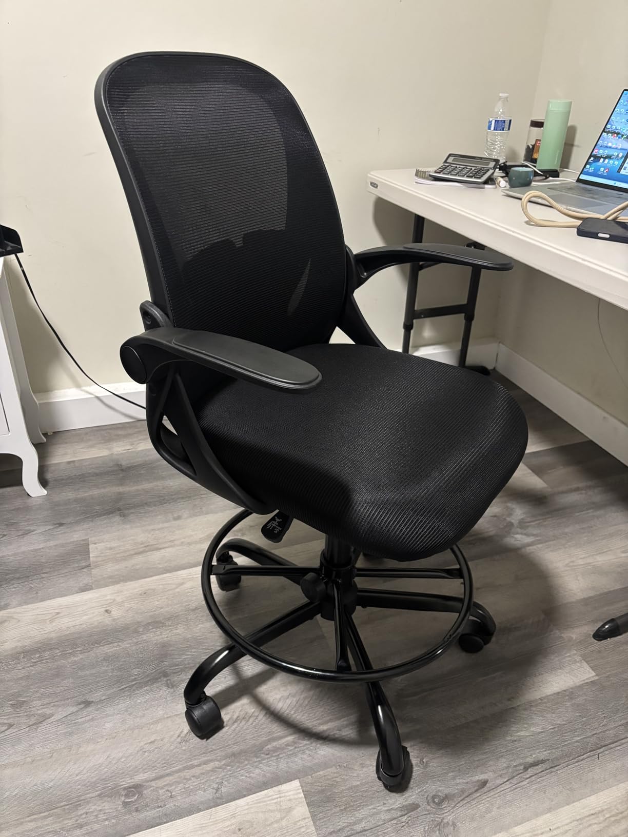 Primy Drafting Chair Tall Office Chair with Flip-up Armrests Executive Ergonomic Computer Standing Desk Chair with Lumbar Support and Adjustable Footrest Ring customer photo 2