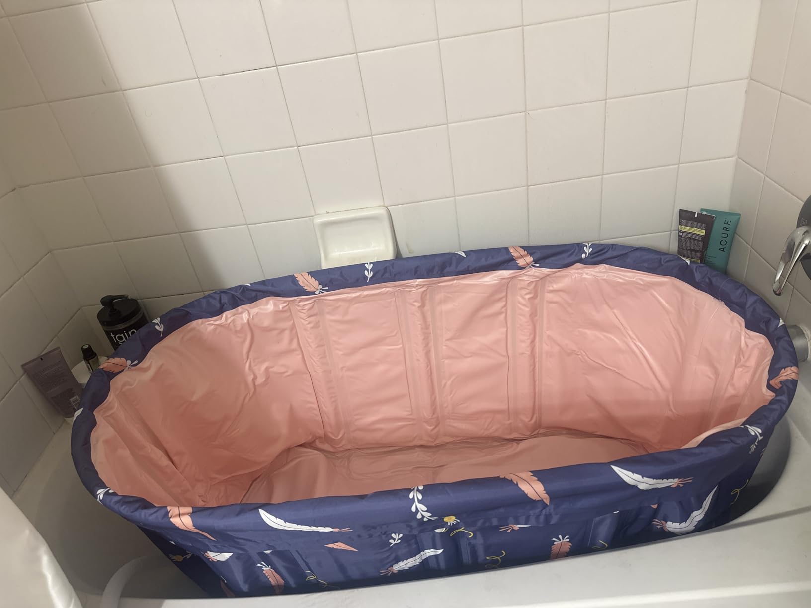 Portable Bathtub, Foldable Freestanding Bathtub, Japanese Soaking Tub, Shower Stall Tub, Bathroom Folding SPA Bath For Adults, Outdoor/Indoor Hot Ice Bath, 47 Inch, Blue customer photo 2