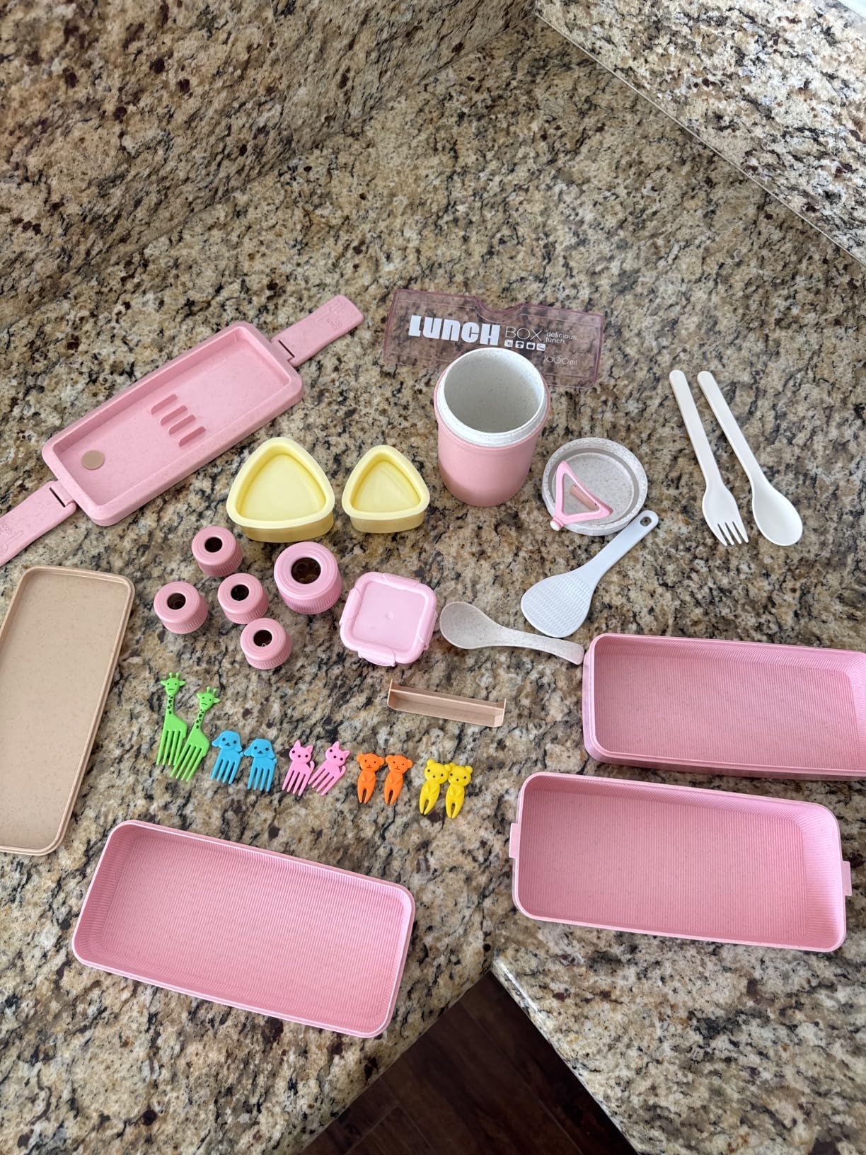 35Pcs Bento Box Japanese Lunch Box Kit Leakproof Bento Lunch Box for Kid Adult Wheat Straw 3 Layer Stackable Lunch Container w Compartment Lunch Bag for Teen Prepy Girl Meal Prep Containers (Pink) customer photo 2