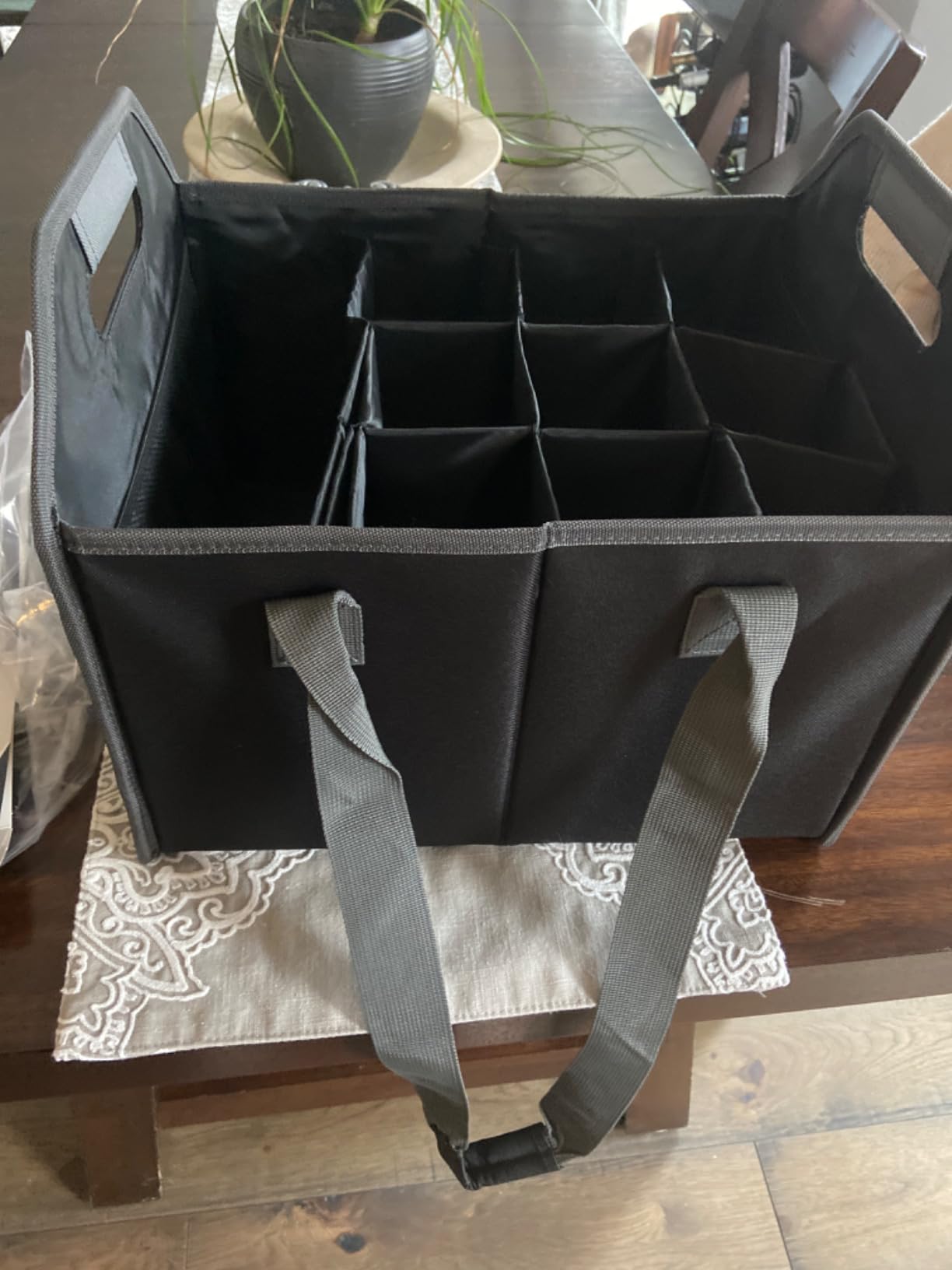 12 Bottle Wine Carrier Collapsible Reusable with Strap for Liquor Champagne Beer Glasses Storage Shopping Travel (Black) customer photo 2