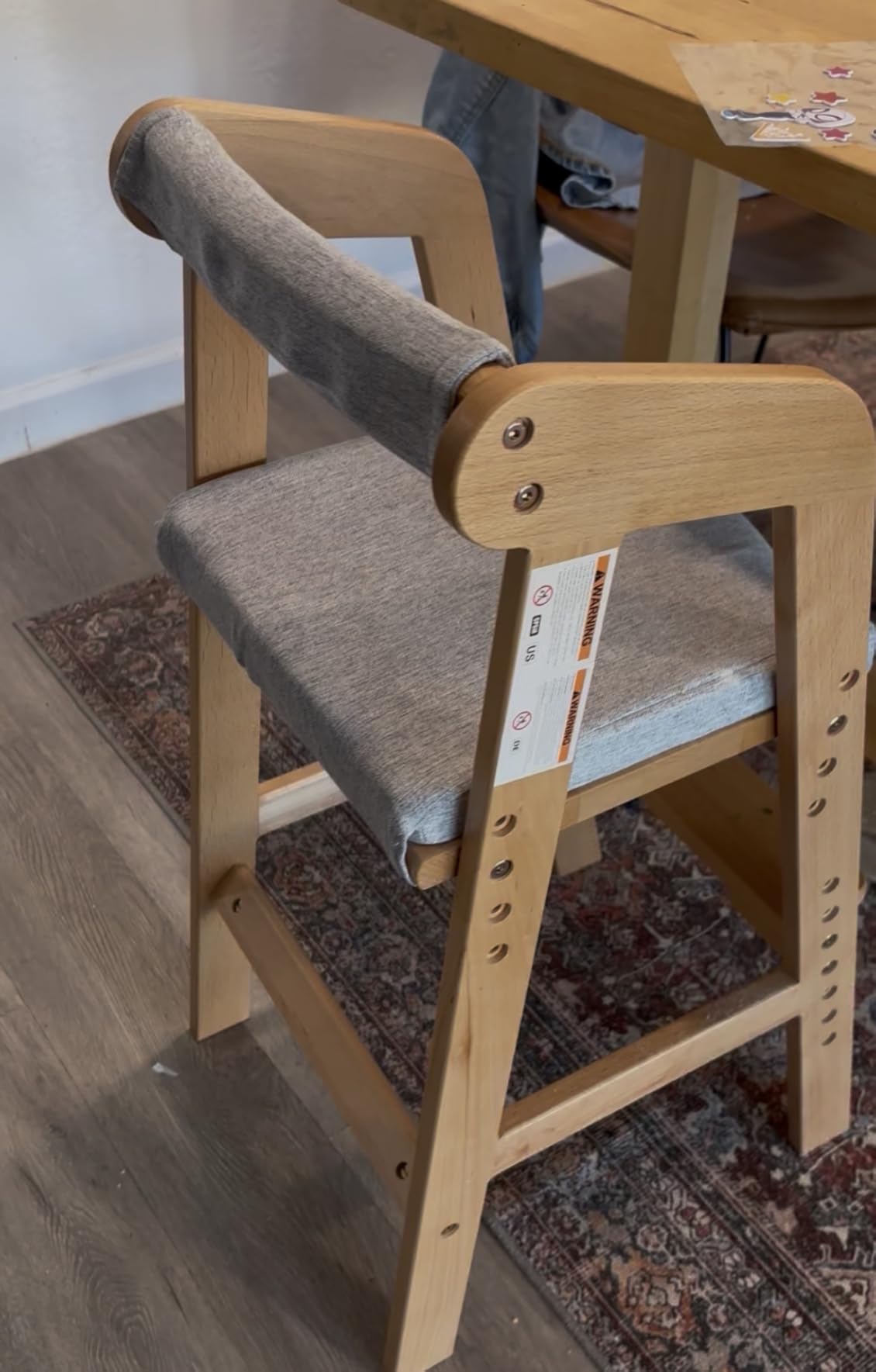 Wooden High Chair for Toddlers, Adjustable Dining Feeding Chair with Removable Cushion for Child, High Chair Grows with Your Kid with Steps for Kids Dining, Studying, Step Tool(Nut-Brown) customer photo 1