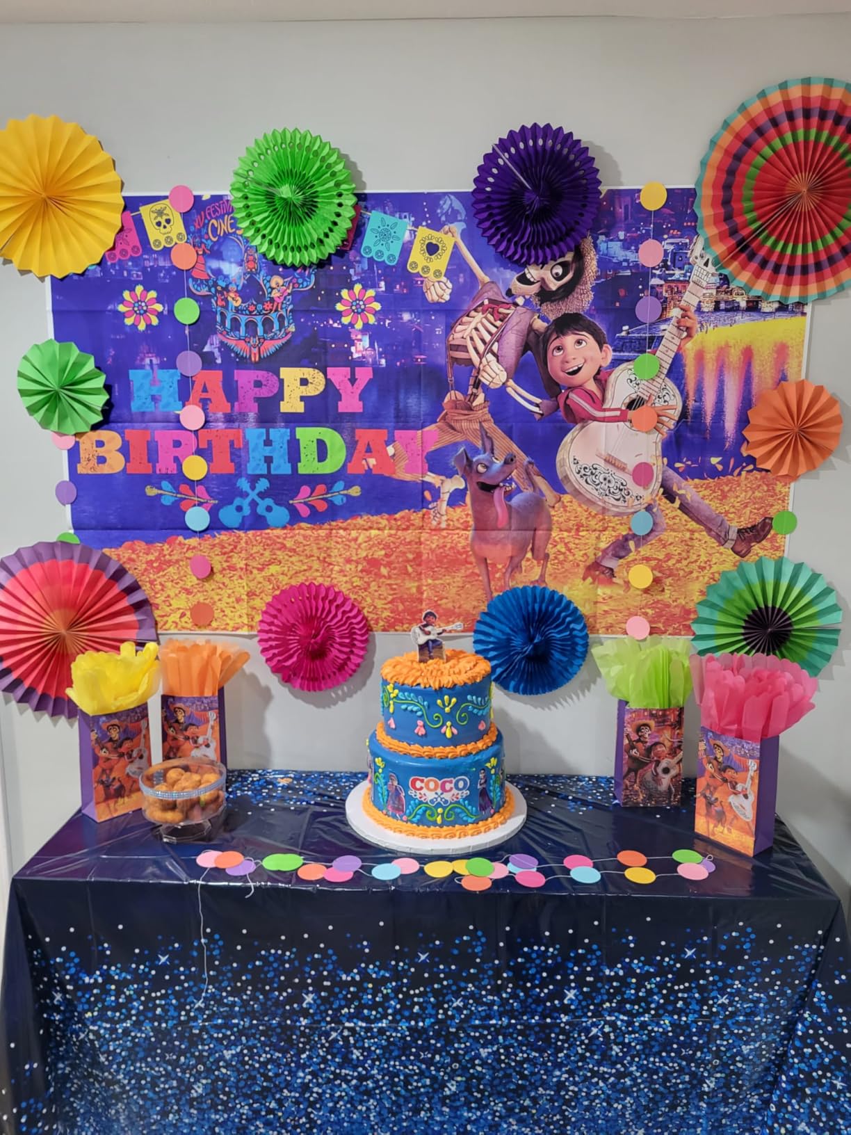 ZERODECO Mexican Party Decorations, 21 Pcs Multi-color Paper Fans, Pom Poms Flowers for Mexican Fiesta Cinco De Mayo Taco Themed Birthday Party Supplies customer photo 1