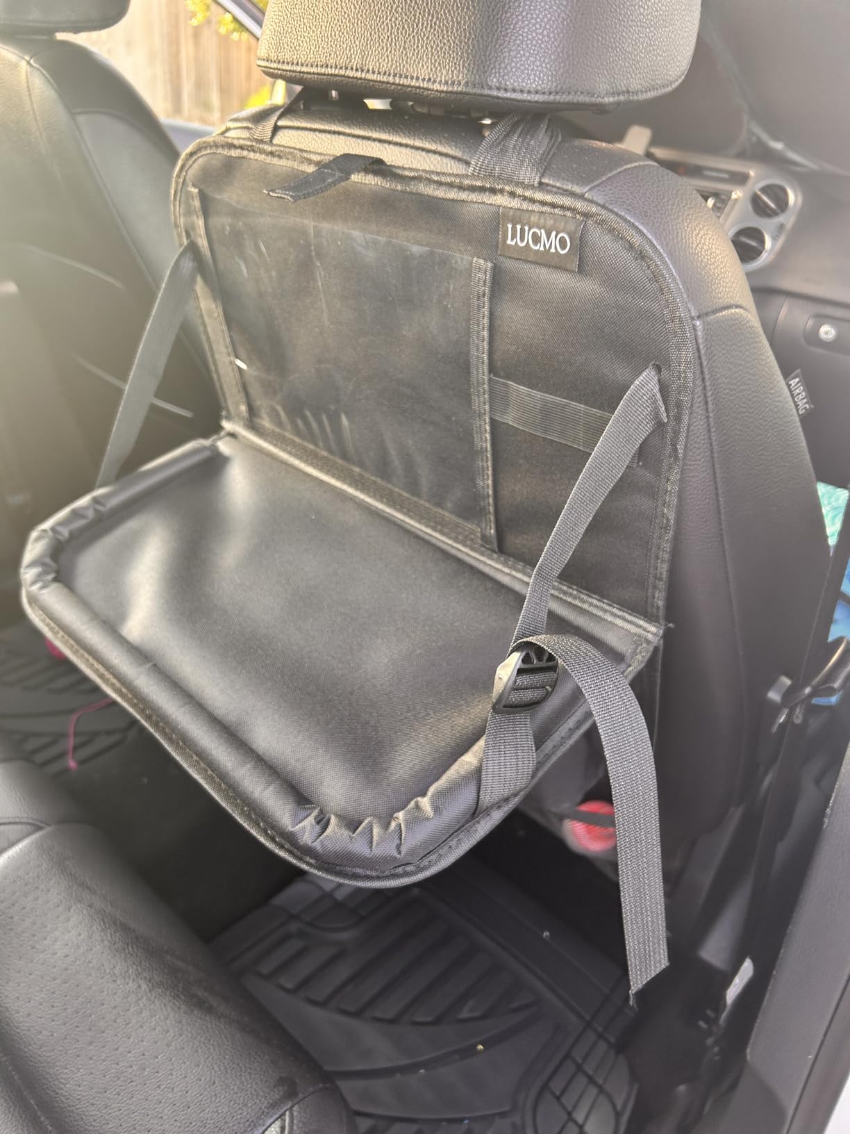 LUCMO Car Backseat Organizer with Tablet Holder,6 Storage Pockets Car Storage Organizer with Foldable Food Tray,Protectors Kick Mats Travel Accessories-Black customer photo 1