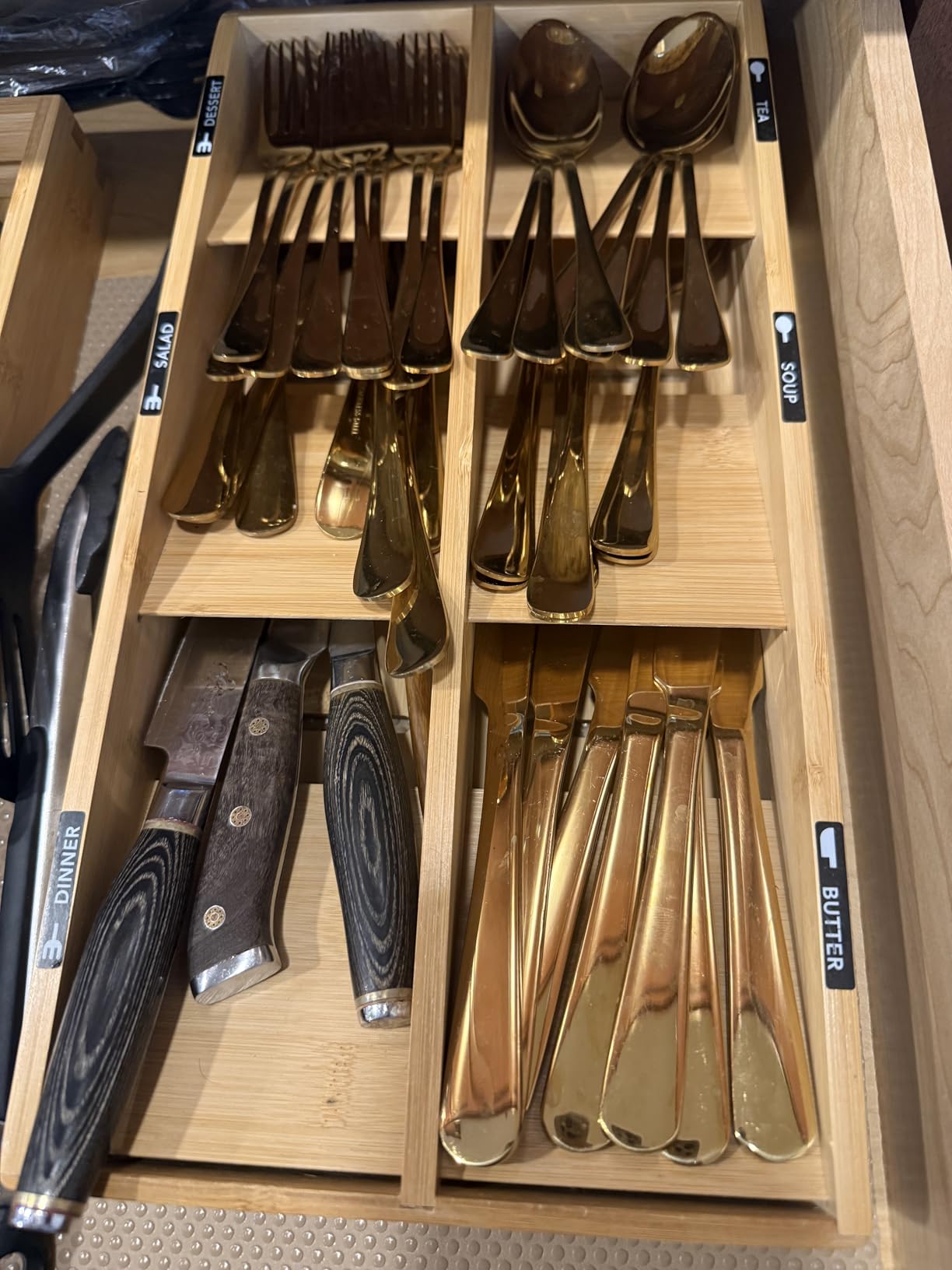 SpaceAid Bamboo Silverware Drawer Organizer with Labels, Kitchen Utensil Tray Holder for Flatware, Cutlery, Spoon and Knives Drawer Storage, Natural, 6 Slots customer photo 2