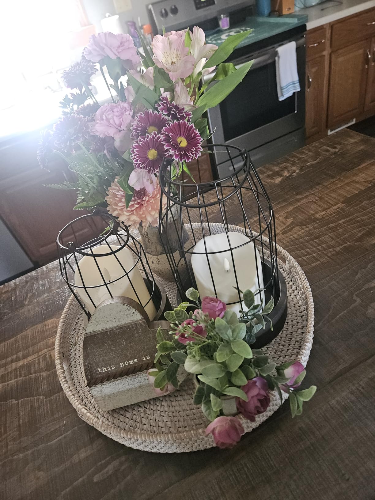Rustic Farmhouse Lantern Decor Set of 2 - Stylish Decorative Lanterns for Living Room, Fireplace Mantle or Kitchen Dining Table customer photo 1