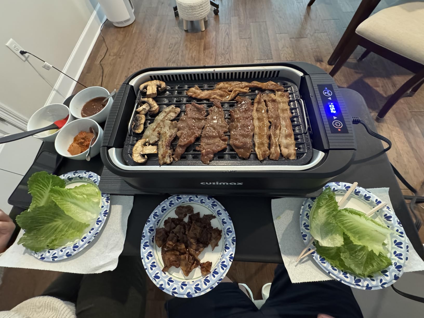 CUSIMAX Smokeless Grill Indoor, 1500W Electric Grill Griddle Korean BBQ with LED Smart Display & Tempered Glass Lid customer photo 1