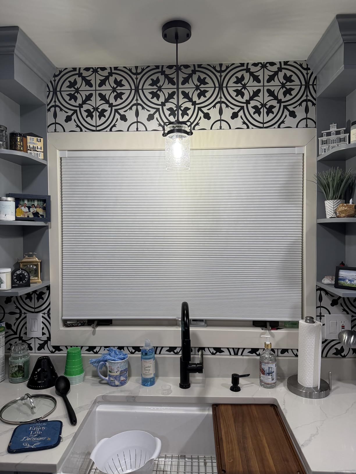 LazBlinds Cordless Cellular Shades, No Tools No Drill Light Filtering Honeycomb Shades Pleated Blinds for Windows, 34'' W x 48'' H, White customer photo 2