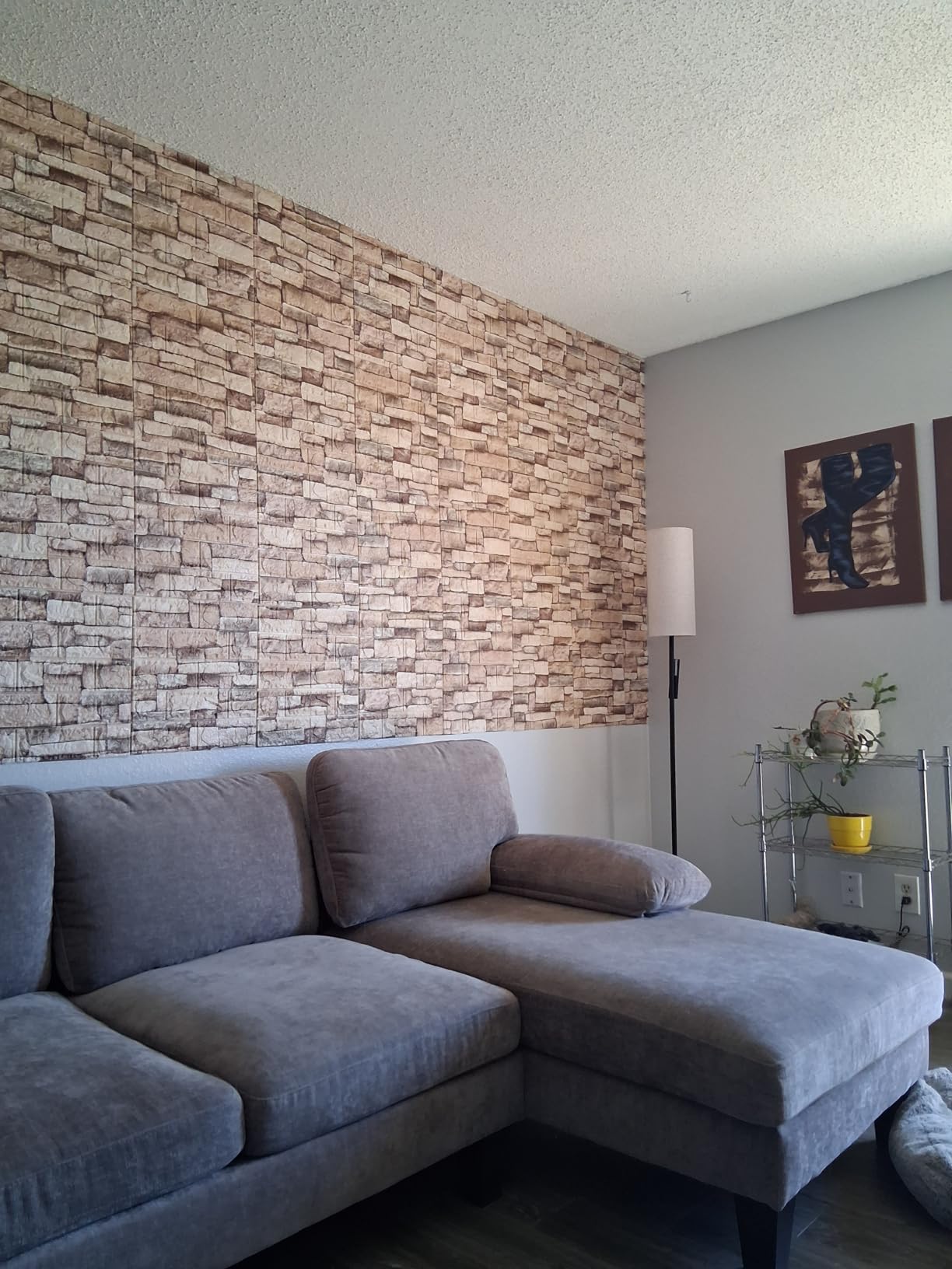 20PCS 3D Wall Panels Peel and Stick 3D Brick Wallpaper, Faux Stone Wall Panel Foam Brick Self-Adhesive Wallpaper, Black customer photo 1