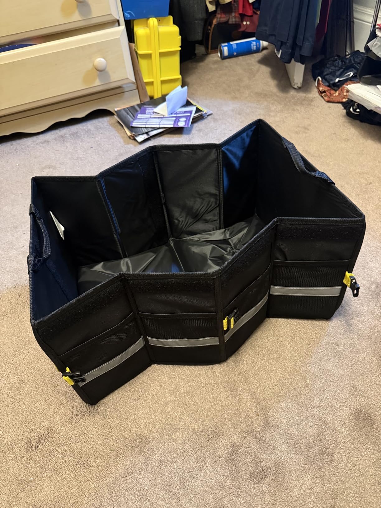 Oasser Car Trunk Organizer, 3 Compartments Collapsible Waterproof Car Organizer Storage with Foldable Cover, Reflective Strip, Non-Slip Bottom, 4 Mesh Pockets for SUV/Truck/Sedan/Camping/Road Trip customer photo 2