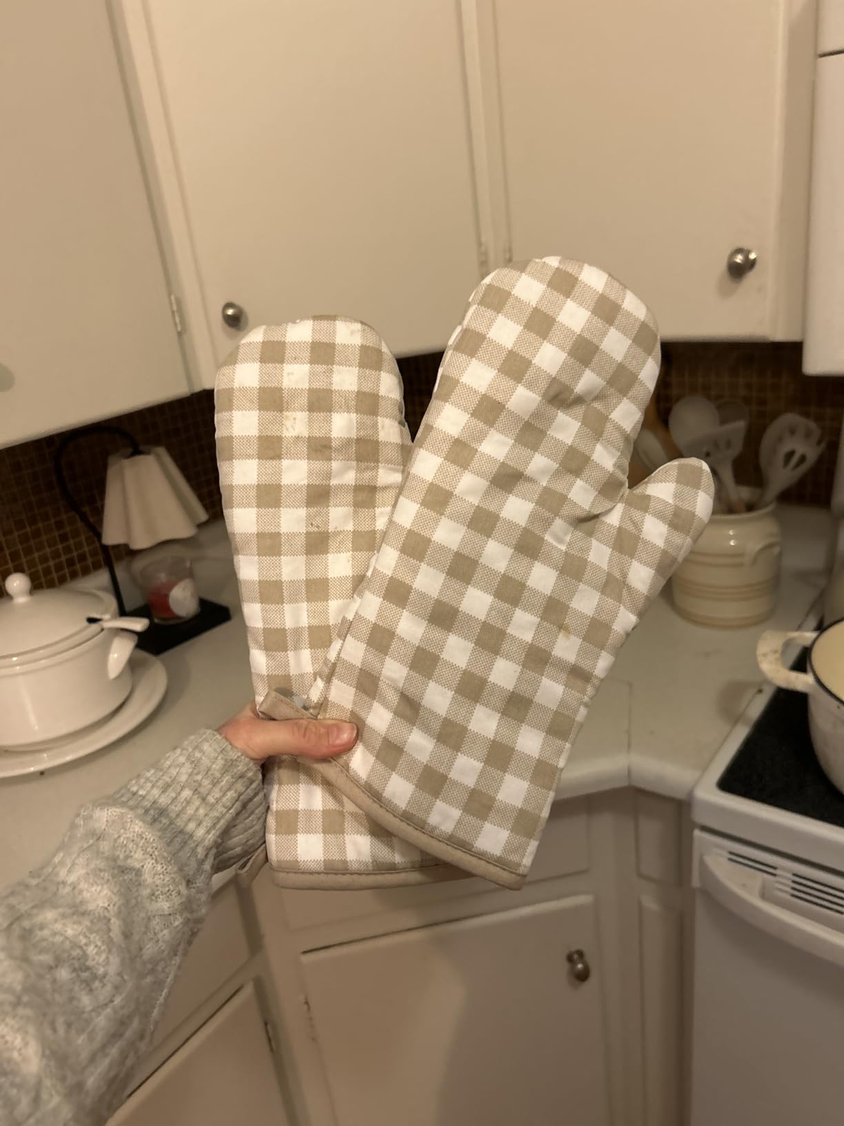 KitchenAid Gingham Oven Mitt 2-Pack Set, Milkshake, 7