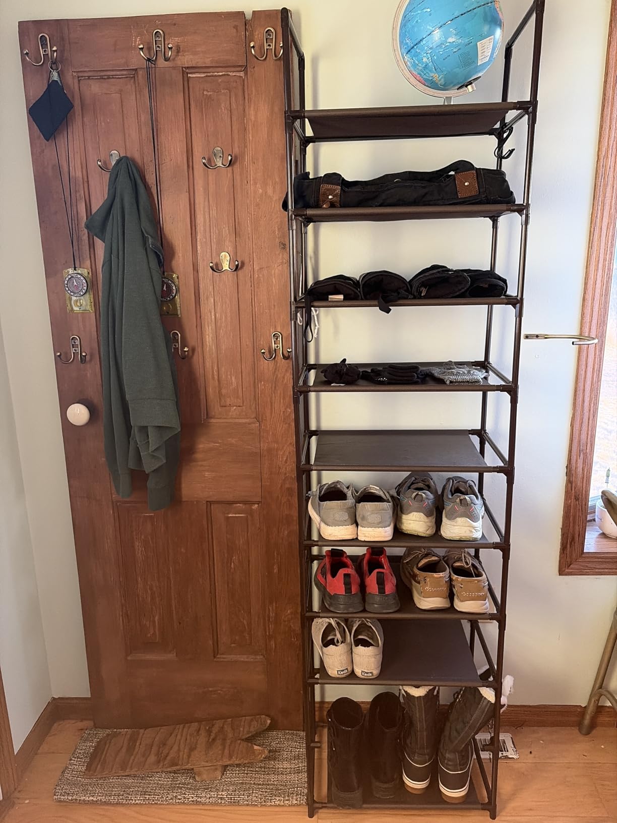 LANTEFUL 10 Tiers Tall Shoe Rack 20-25 Pairs Boots Organizer Storage Sturdy Narrow Shoe Shelf for Entryway, Closets with Hooks, Black customer photo 2