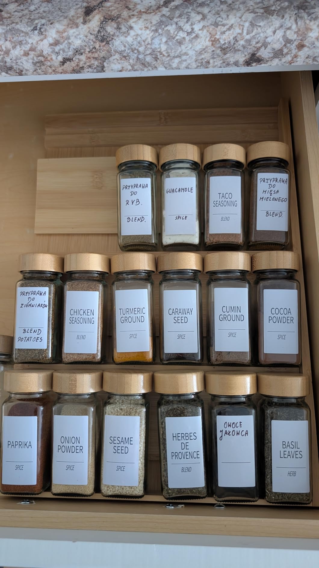 SpaceAid Bamboo Spice Drawer Organizer, (Need 3