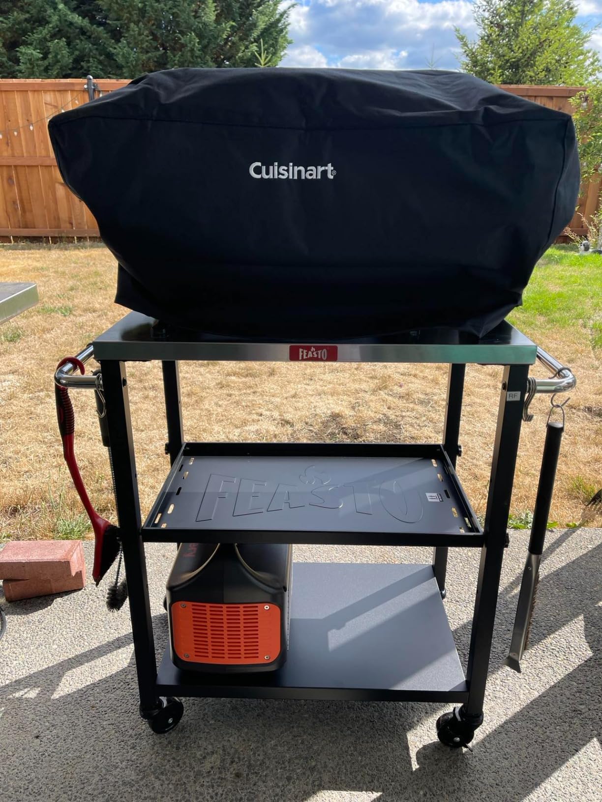 3-Tier Outdoor Grill Cart, Rolling Pizza Oven Table with Compact 26.6