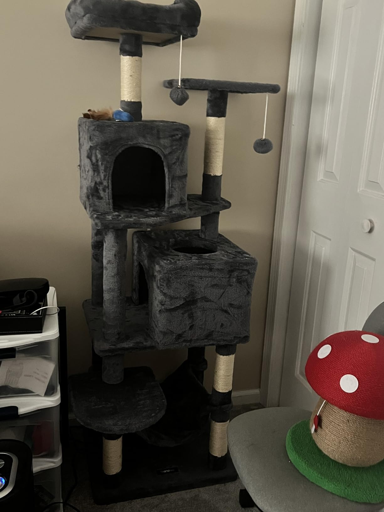 Feandrea Cat Tree, 59.5-Inch Tall Cat Tower, Plush Multi-Level Condo with 5 Scratching Posts, 2 Perches, 2 Caves, Hammock, 2 Pompoms, Light Gray UPCT192W01 customer photo 1