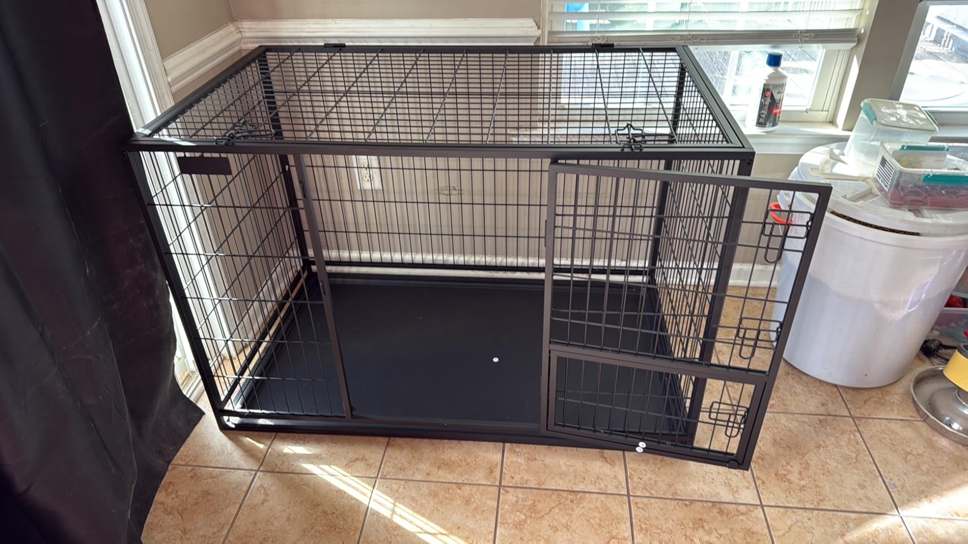 Feandrea 48 Inch Heavy Duty Dog Crate, Metal Escape Proof Dog Kennel with Double Doors and Convenient Feeding Door, Removable Tray, Easy to Clean, XXL Dog Crate for Large and Medium Dogs, Black customer photo 1