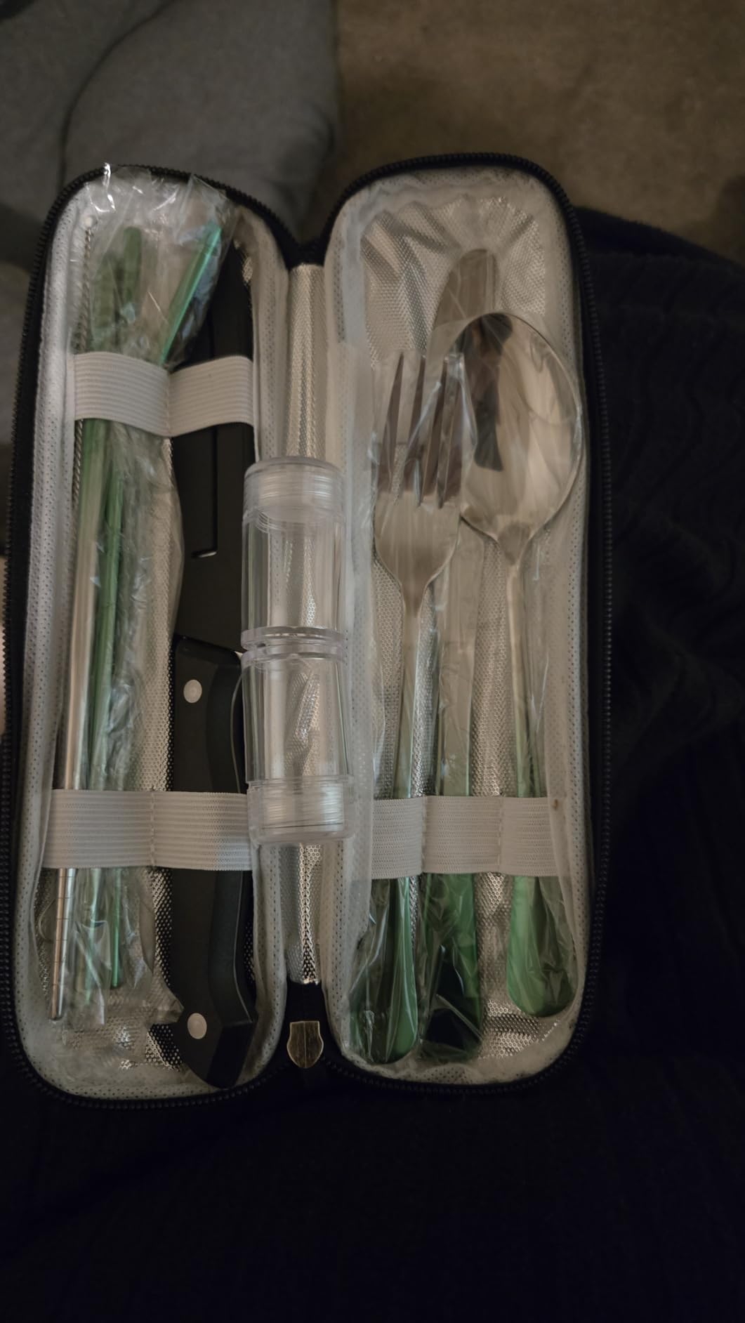 Portable Travel Silverware Set With Case, Includes 10 Pcs of Travel Utensils With Case, Stainless Steel Flatware Set For Camping, Lightweight (Black) customer photo 1