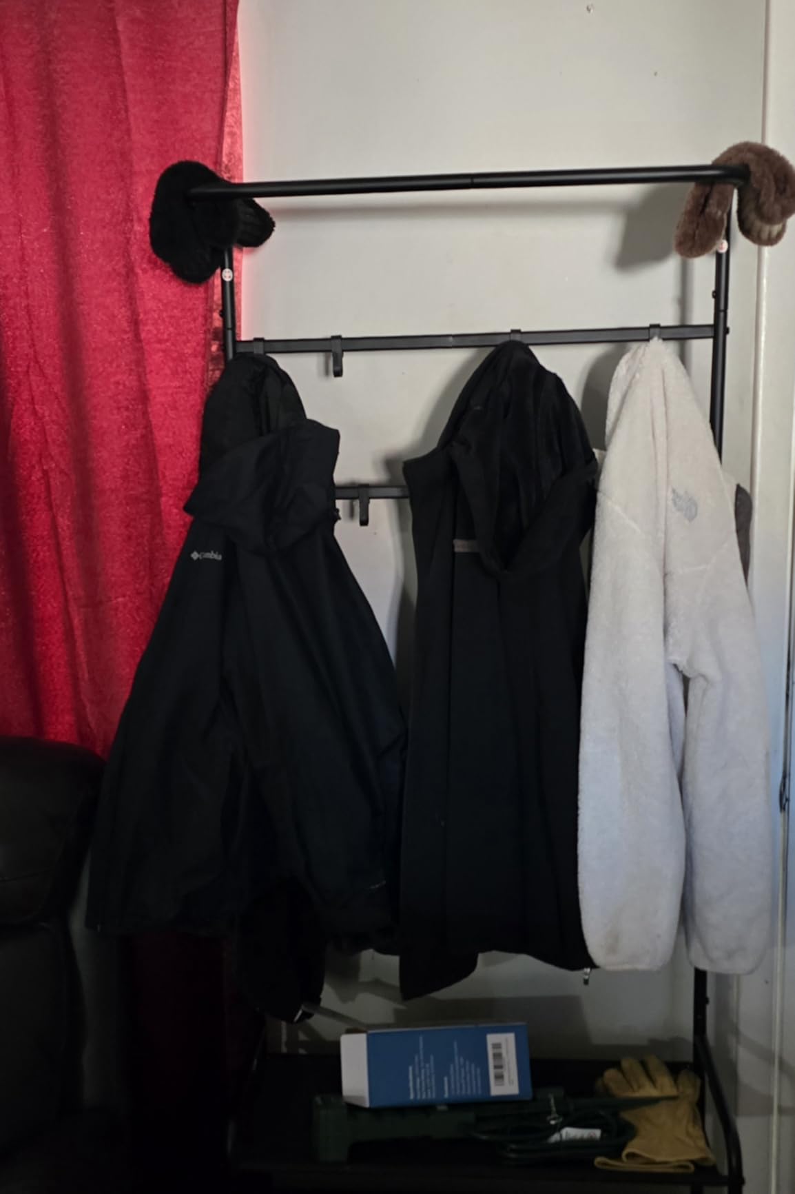 Simple Houseware Coat Rack with Storage Shelf, Freestanding Hall Tree with Hooks for Entryway, Black Metal customer photo 2