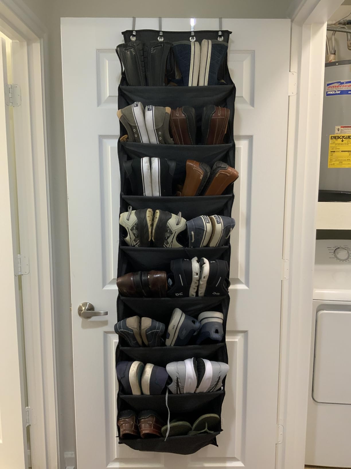 SLEEPING LAMB Over The Door Shoe Organizer for Closet with Large Deep Pockets, Narrow Shoe Rack for Door Hanging Boots Storage, Black customer photo 1