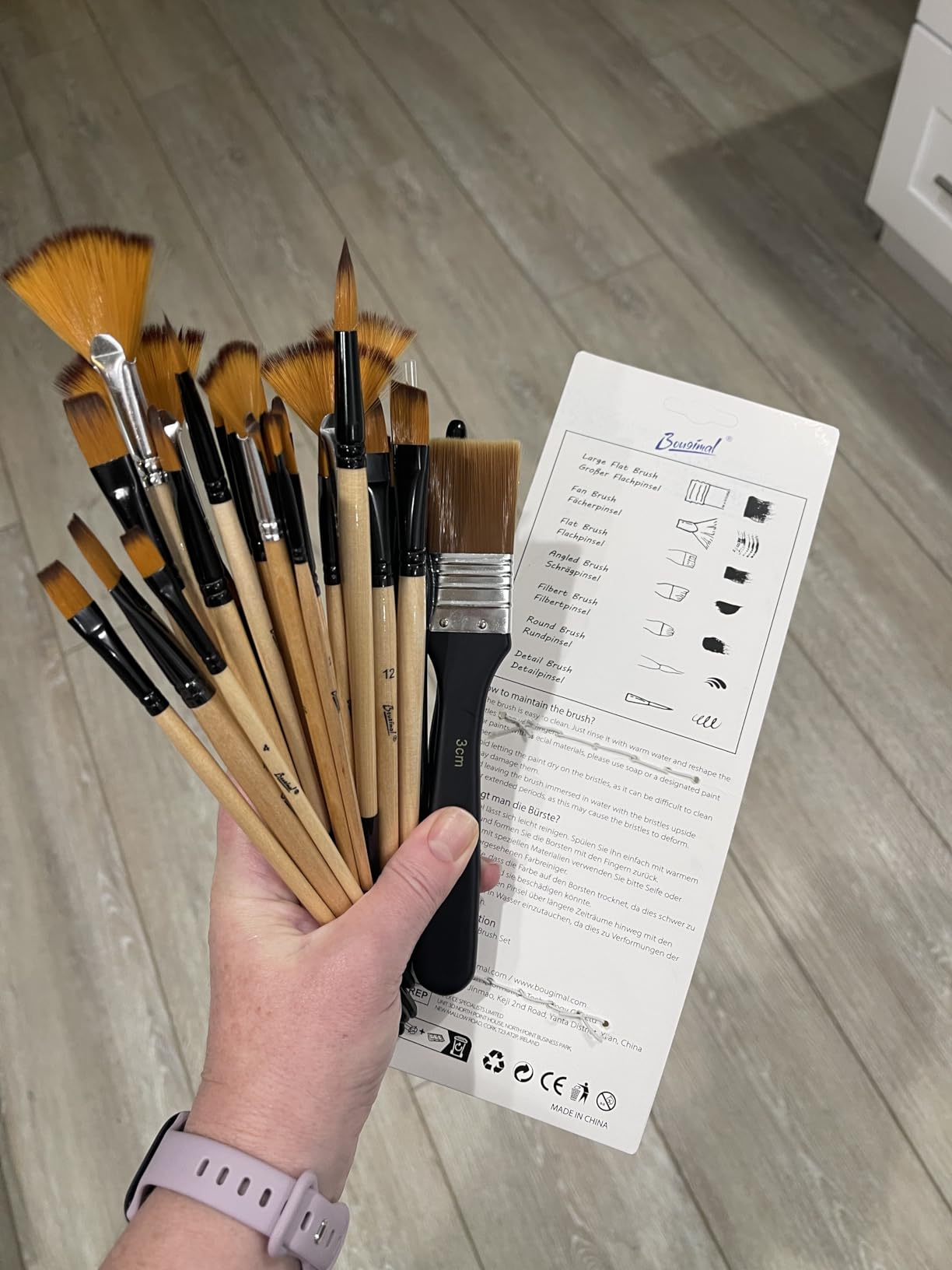 Bougimal 33 Pcs Paint Brush Set, Artist Paint Brushes for Acrylic Painting, Oil, Watercolor, Gouache, with Flat Round Filbert Fan Angle Detail Brush, Suitable for Artists and Beginners customer photo 2
