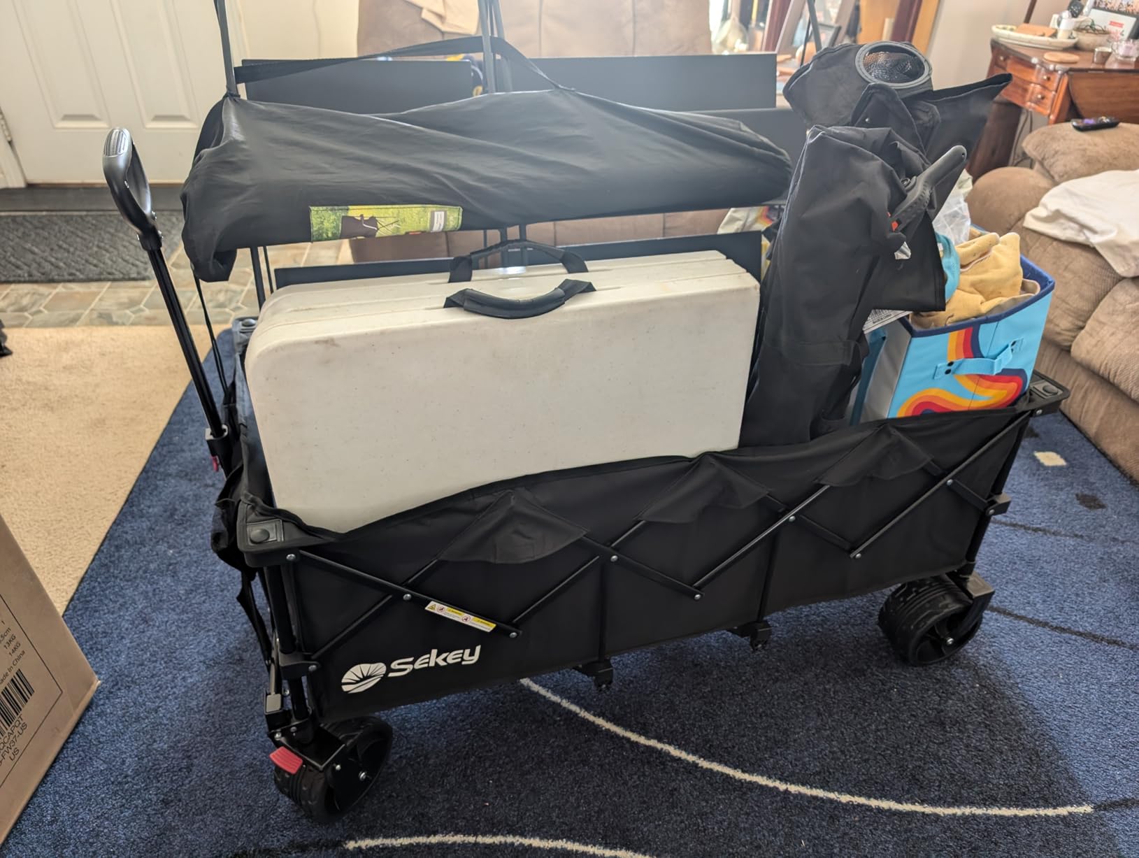 Sekey 48''L Collapsible Foldable Extended Wagon with 440lbs Weight Capacity, Heavy Duty 300L Folding Utility Garden Cart with Big All-Terrain Beach Wheels & Drink Holders. Black customer photo 2