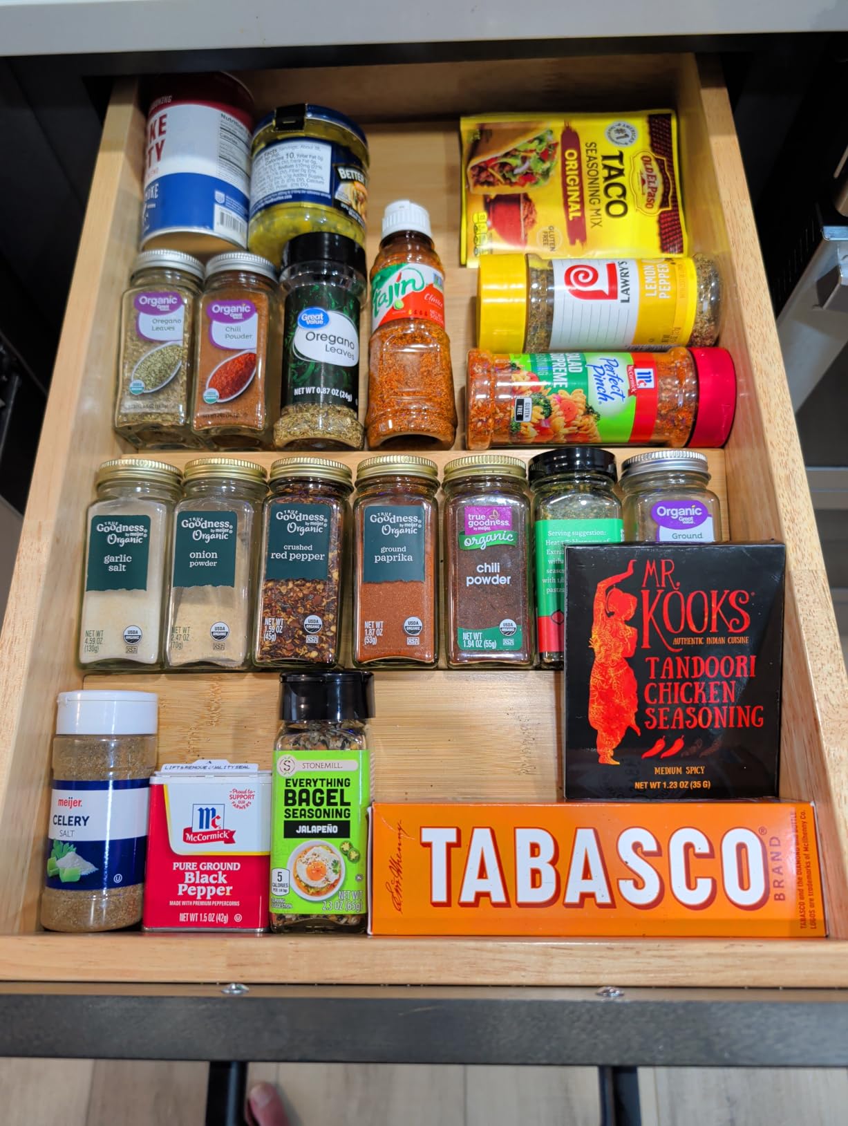 AMBIRD Bamboo Spice Drawer Organizer with Non-slip Mat,4 Tier - 2 Set Jar Spice Rack Tray From 12''to 24'',Hold up 48 Jars Seasoning Organizer for Kitchen,Cabinet,Drawers,Countertop customer photo 1