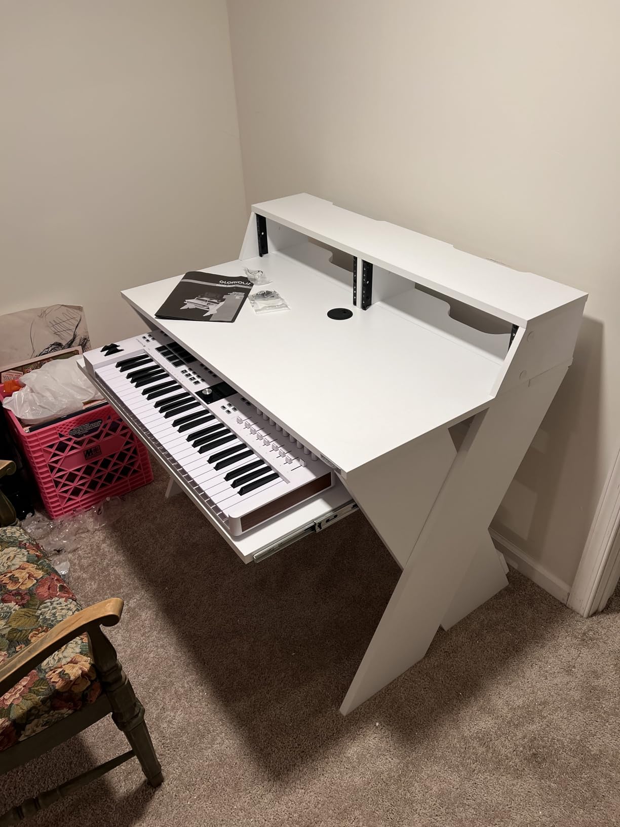Glorious Sound Desk Compact Professional Studio Workstation with Pull-out Keyboard Compartment (Walnut) customer photo 1