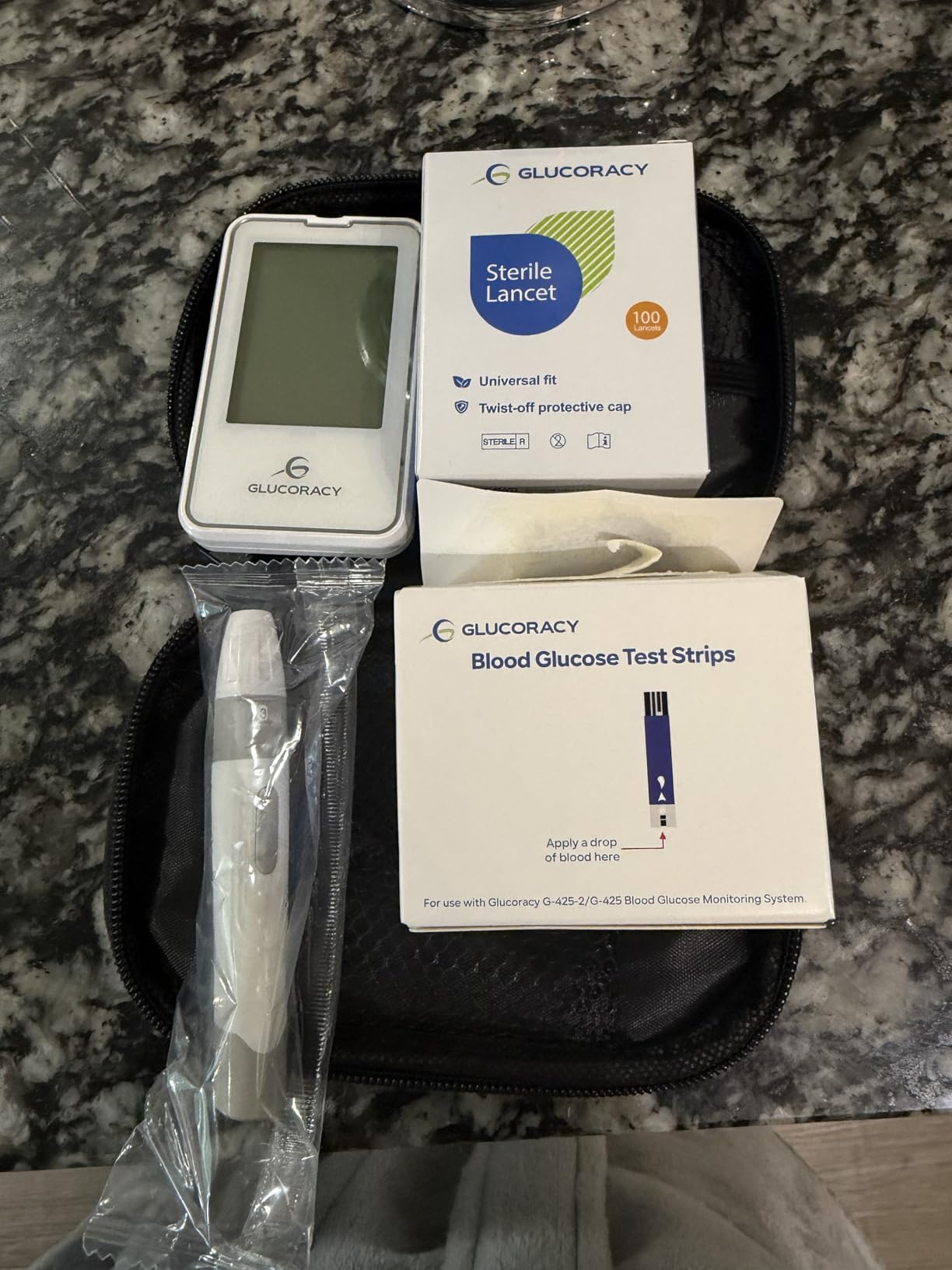 Glucoracy Blood Glucose Monitor Kit with 100 Blood Sugar Test Strips & Lancets, Glucometer, Lancing Device, Travel Case, Diabetic Home Testing Kit customer photo 2