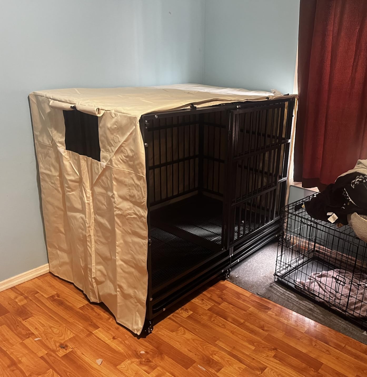 BOLDBONE 48 inch Heavy Duty Indestructible and Escape-Proof Dog Crate Cage Kennel for Large Dogs, High Anxiety Dog Crate with Removable Wire Trays and Wheels, Extra Large XL XXL, Black customer photo 2