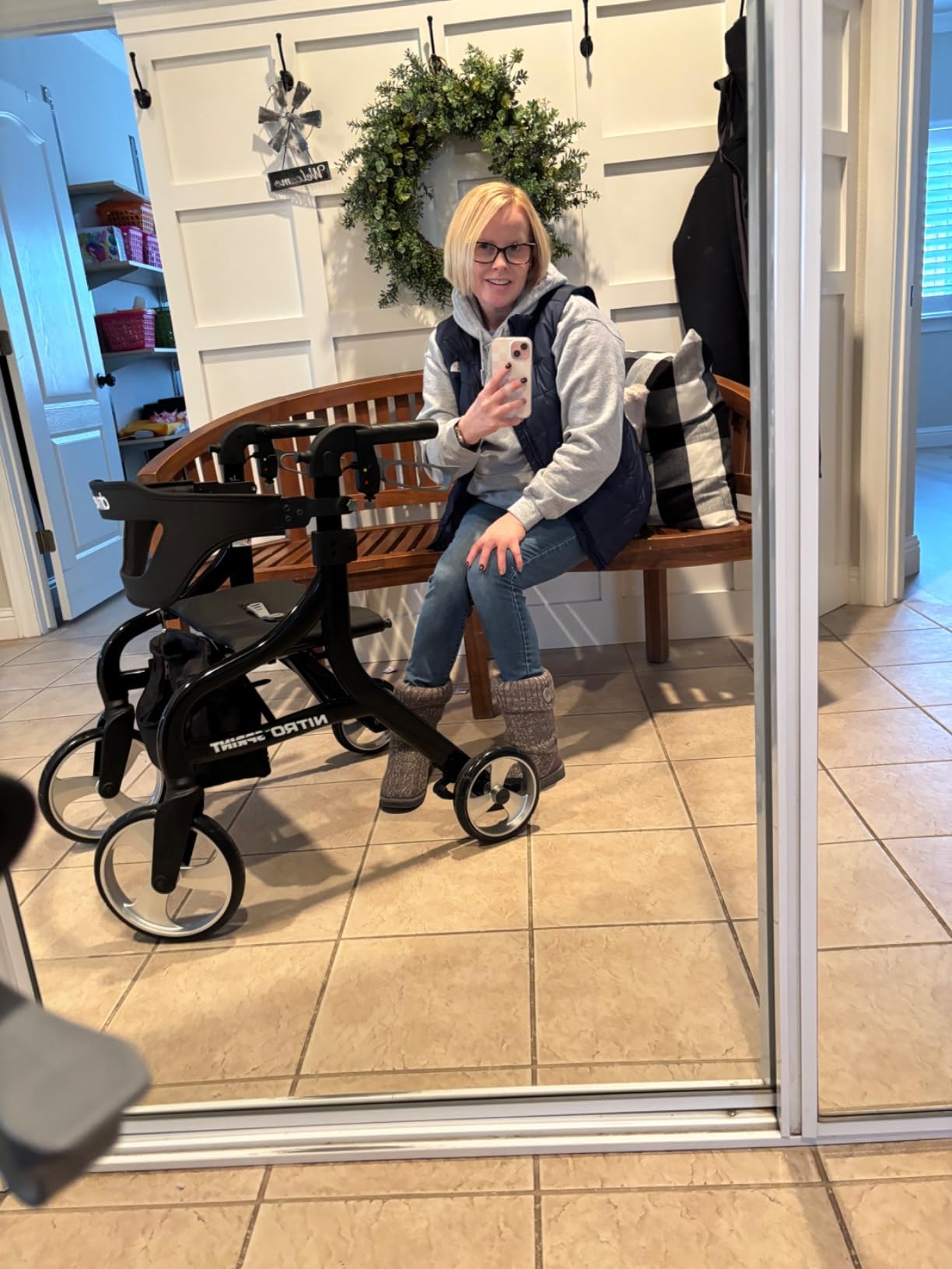 Drive Medical Nitro Sprint Foldable Rollator Walker with Seat, Tall Height Lightweight Rollator with Large Wheels, Folding Rollator, Four Wheel Rolling Walker, Blue customer photo 2