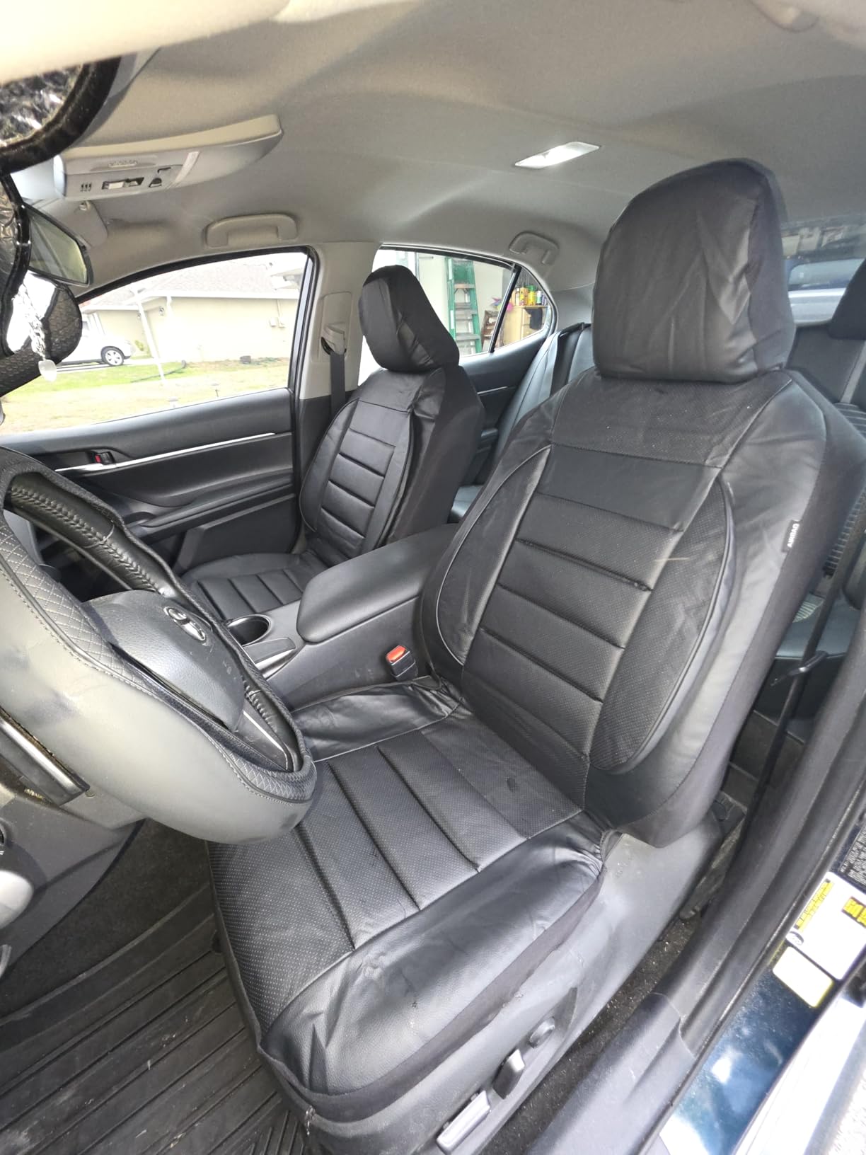 CAR PASS Faux Leather Car Seat Covers Front Seats Only, 3D Foam Support Car Seat Covers, Universal fit for Trucks Vans SUVs Sedans, Airbag Compatible 2 Pieces Front Solid Black customer photo 1