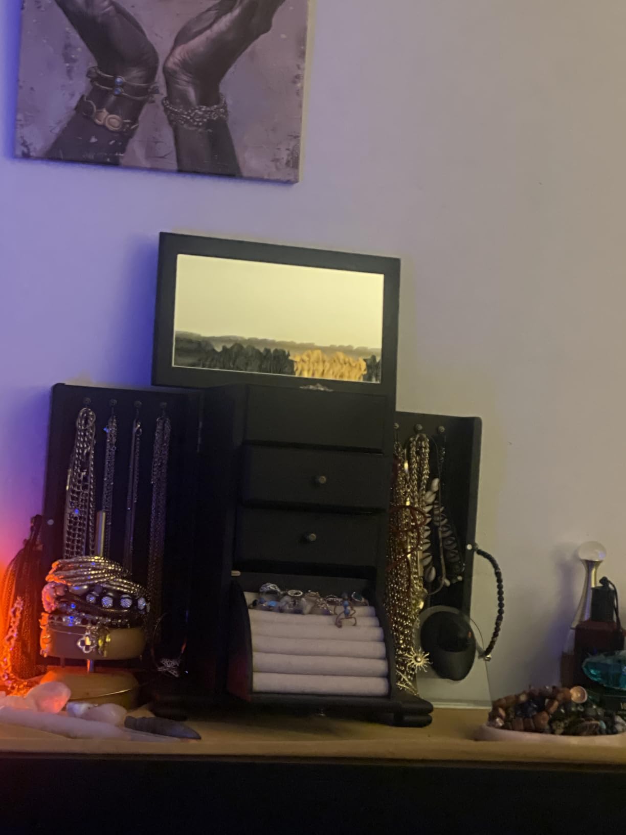Emfogo Standing Jewelry Armoire, 7 Drawers & 2 Side Doors Jewelry Amoire Cabinet Standing with Top Flip Makeup Mirror, Jewelry Chest customer photo 2