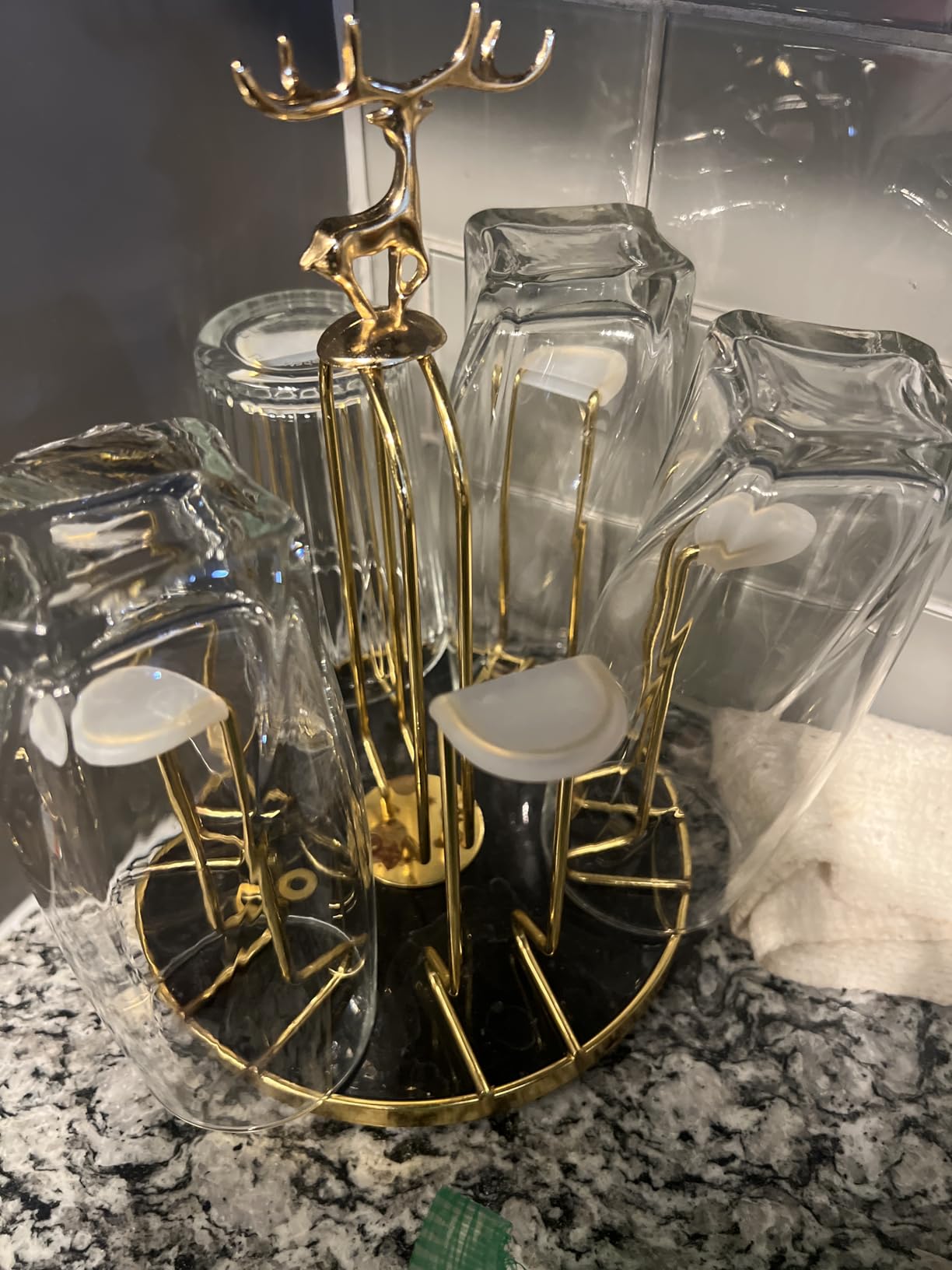 Rotating Cup Drying Rack Stand, 6 Cups Drinking Glass Holder, Non-Slip Steel Mug Drainer Organizer, Glass Cup Stand with Silicone Protective Hooks, Tumbler Dryer Tree for Kitchen, Countertop customer photo 2