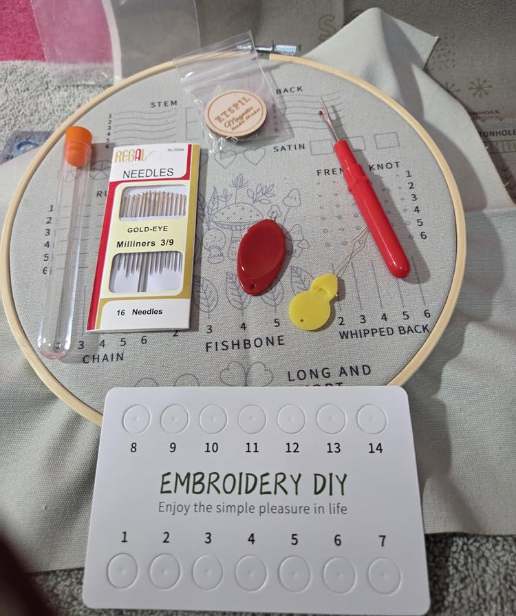 ETSPIL Embroidery Kit for Beginners & Adults, 3-Pack 33-Stitch Practice Samplers, Pre-Stamped Patterns, 7.8 inch Hoop, Floss & Needles, Step-by-Step Guide and Video Tutorials customer photo 1