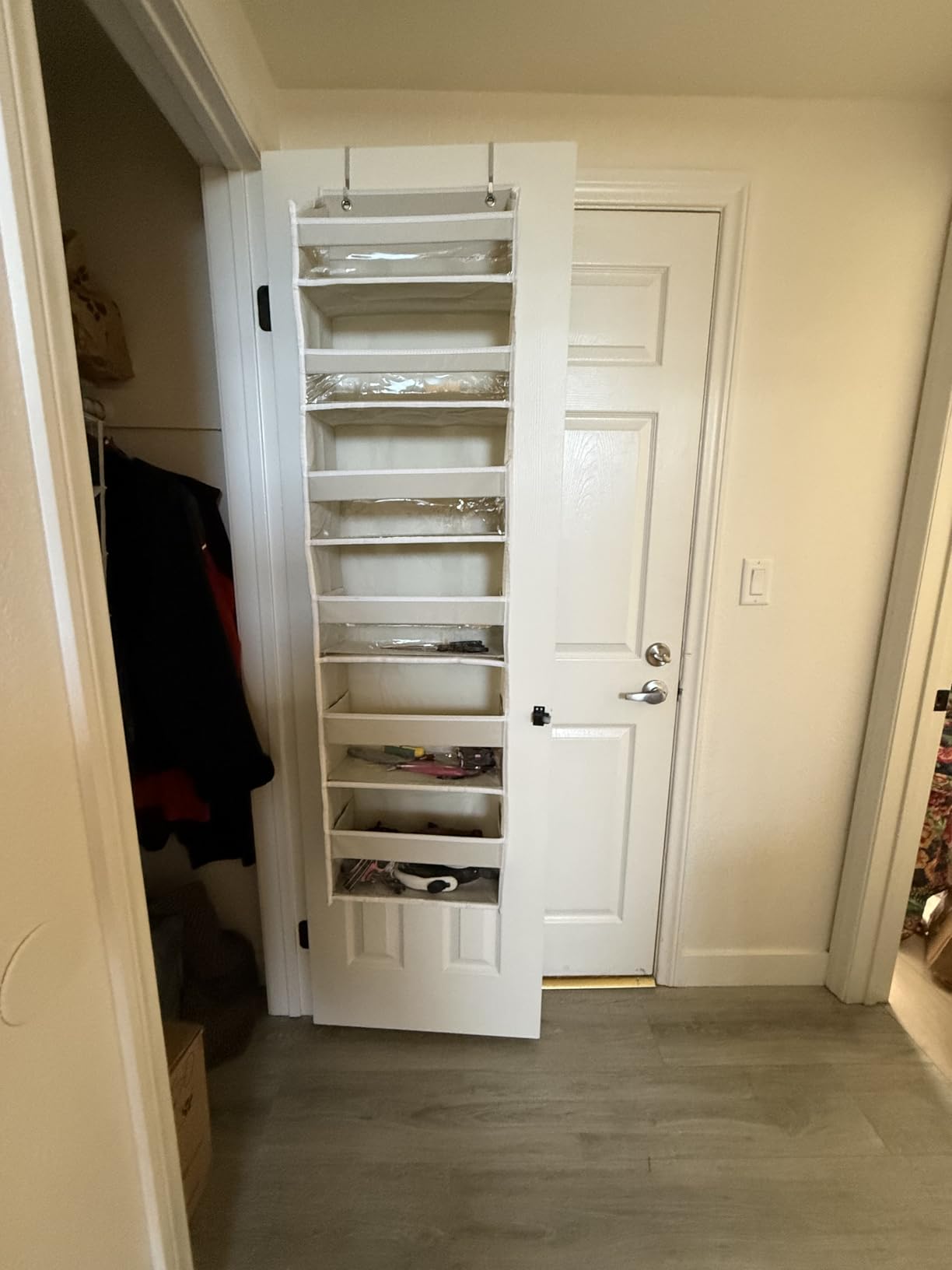 HOMELUX THEORY UPGRADED 6 Tiers Over The Door Organizer Hanging - 100D EXTRA THICK & 50lbs HUGE CAPACITY, 12 Side Mesh Pockets Over The Door Shoe Organizer, Hanging Closet Organizer (Ivory, 1pc) customer photo 1
