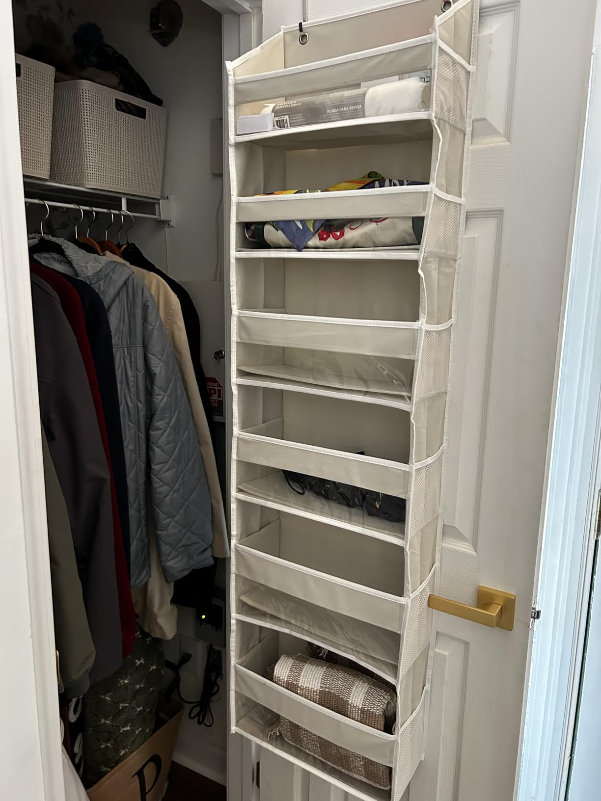 HOMELUX THEORY UPGRADED 6 Tiers Over The Door Organizer Hanging - 100D EXTRA THICK & 50lbs HUGE CAPACITY, 12 Side Mesh Pockets Over The Door Shoe Organizer, Hanging Closet Organizer (Ivory, 1pc) customer photo 2